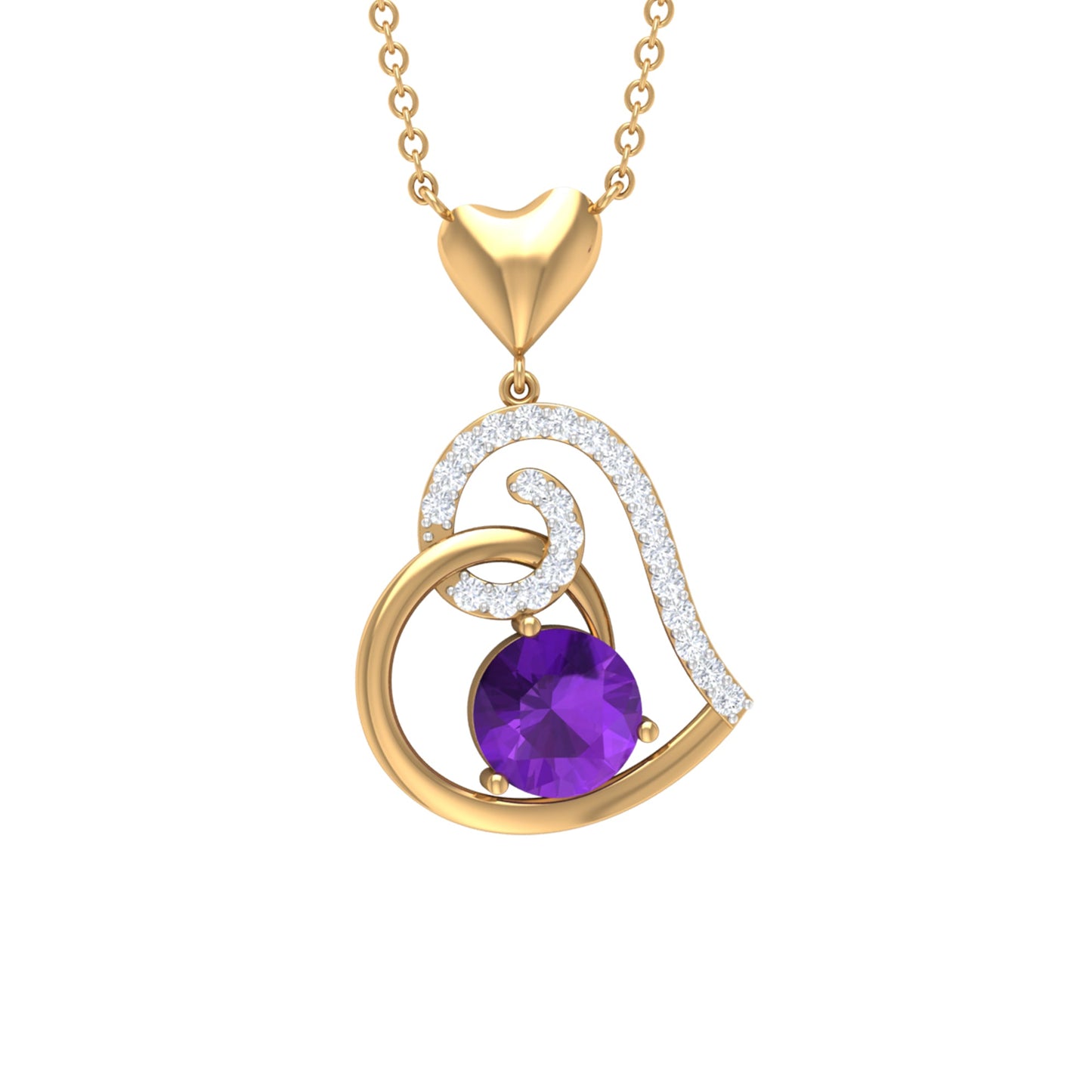 Certified 7 MM Amethyst Heart Necklace with Diamond