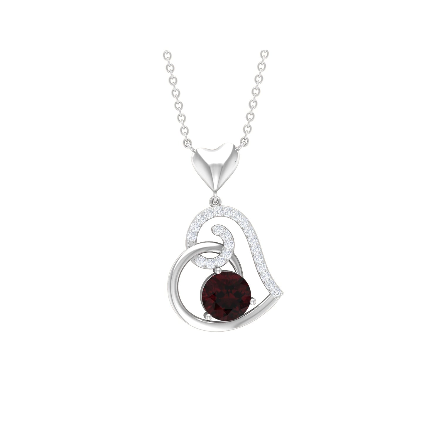 1.25 CT Garnet and Diamond Heart Drop Pendant