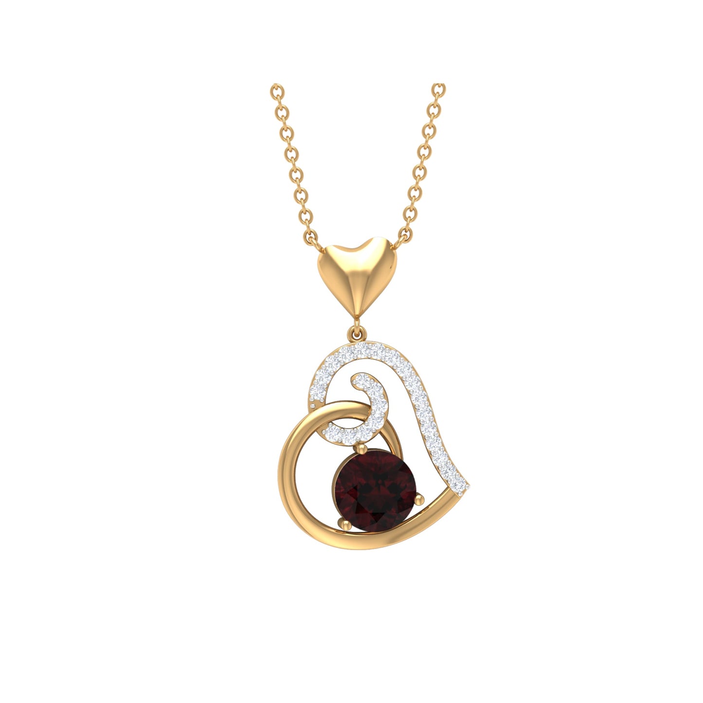 1.25 CT Garnet and Diamond Heart Drop Pendant