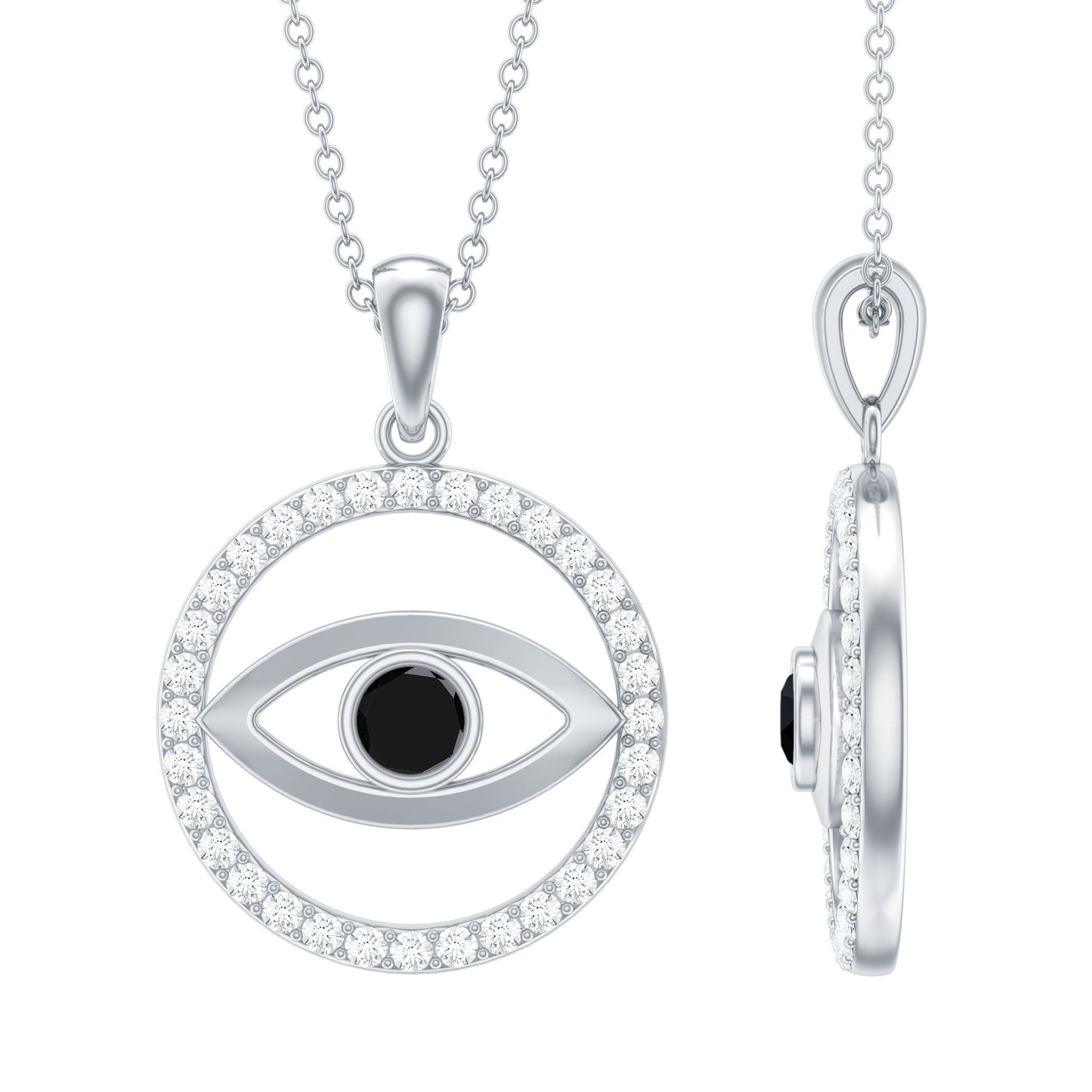 Lab Created Black Diamond Evil Eye Necklace with Moissanite