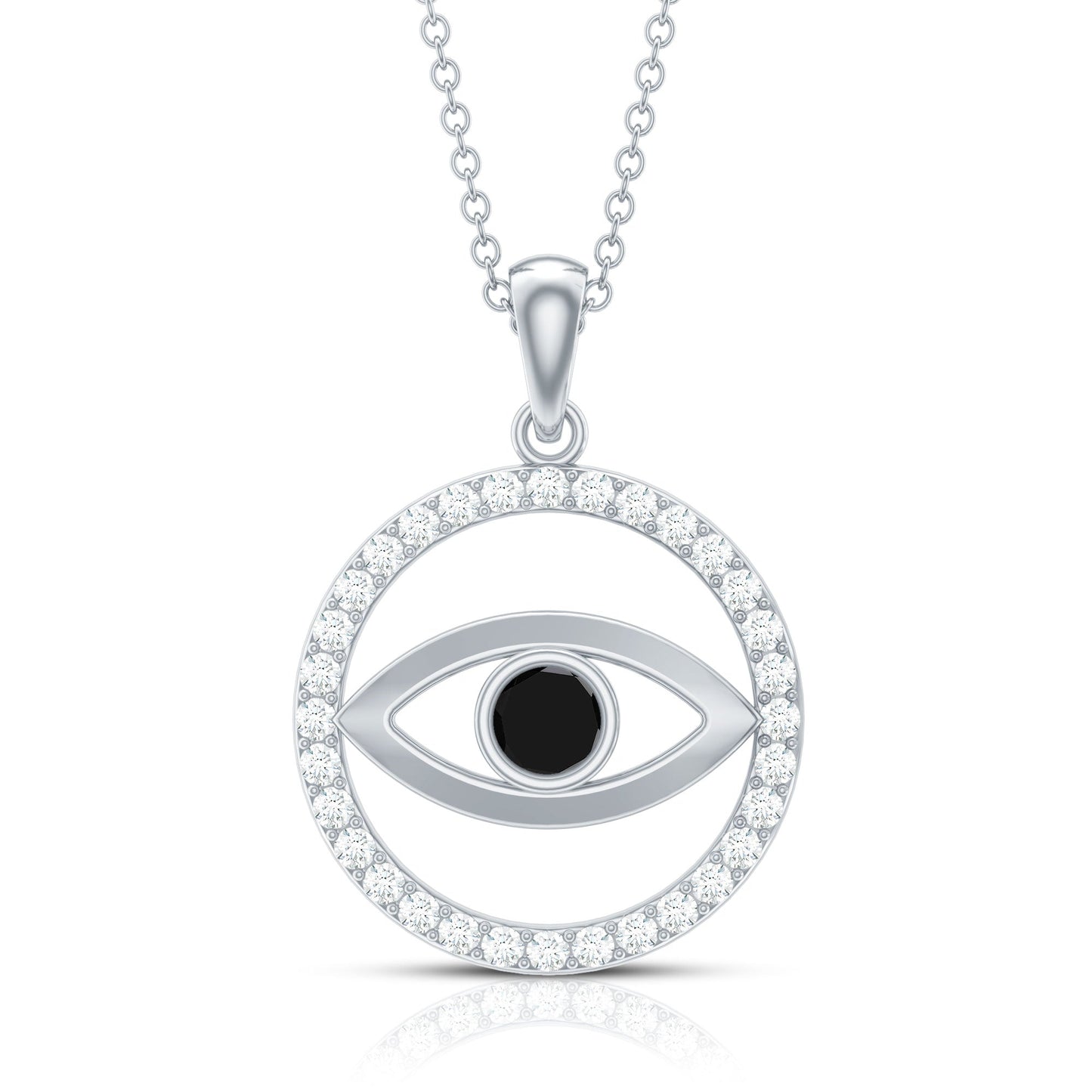 Lab Created Black Diamond Evil Eye Necklace with Moissanite