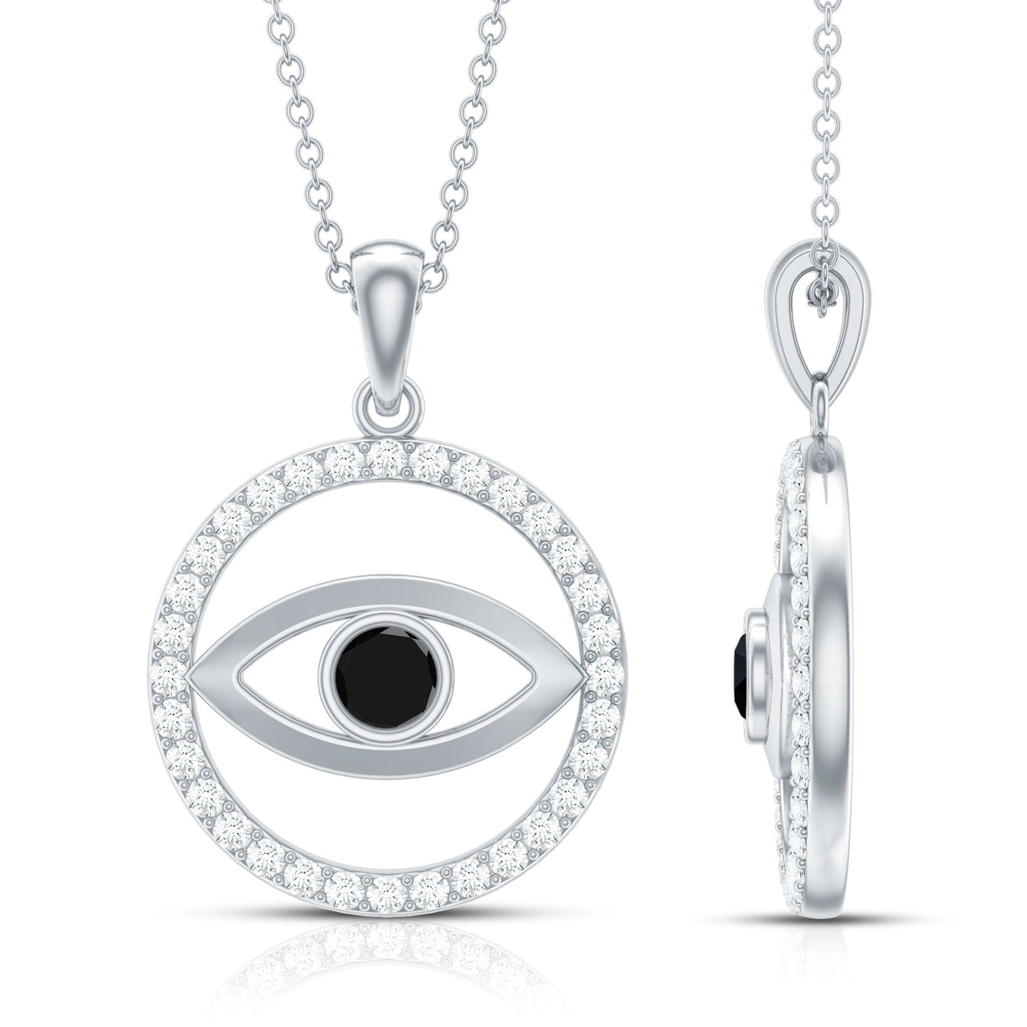 Lab Created Black Diamond Evil Eye Necklace with Moissanite