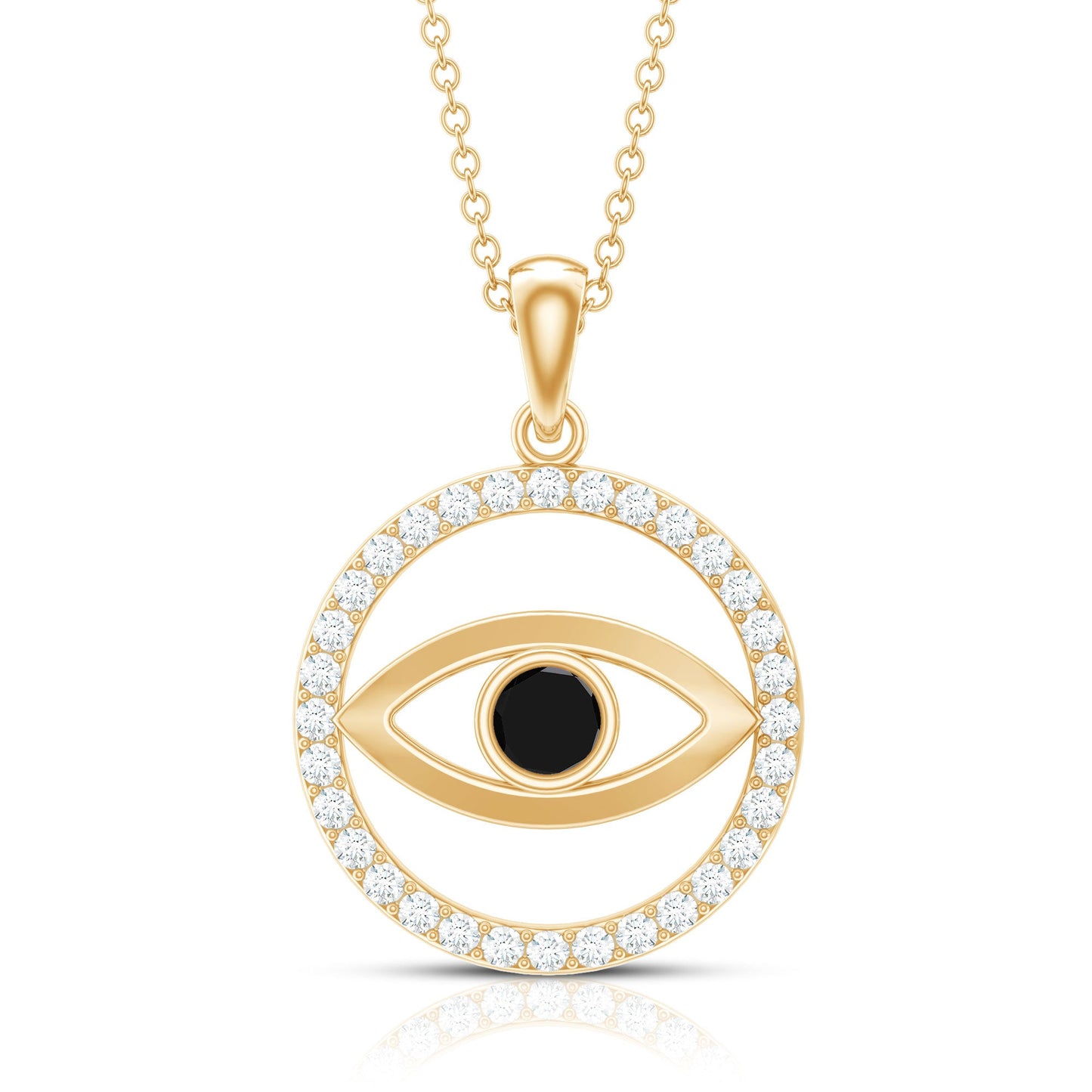 Lab Created Black Diamond Evil Eye Necklace with Moissanite