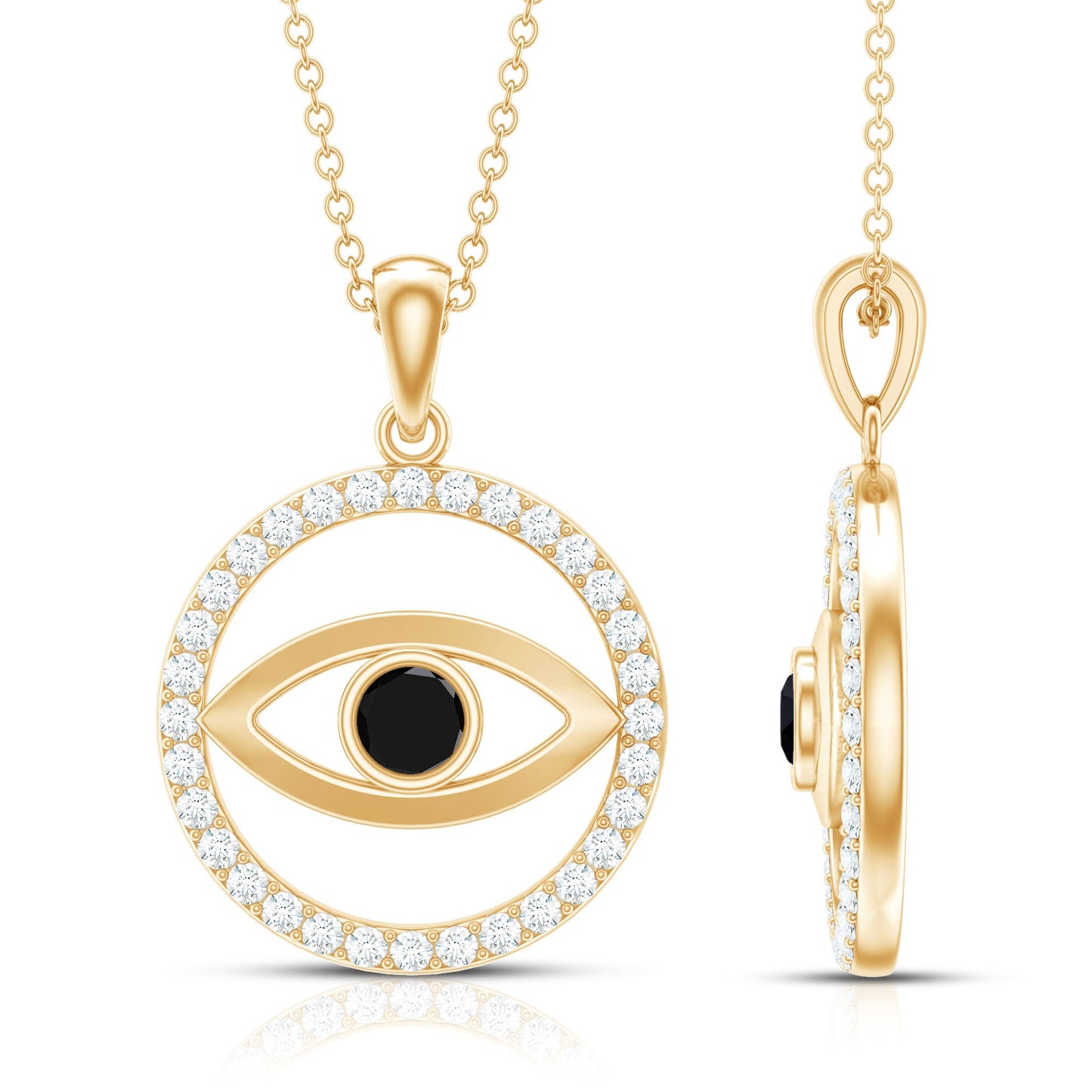 Lab Created Black Diamond Evil Eye Necklace with Moissanite