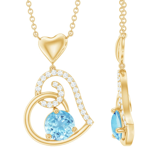 1.25 CT Aquamarine and Diamond Heart Drop Pendant