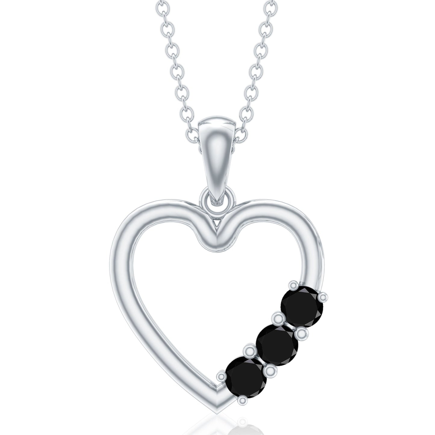 Real Black Onyx Open Heart Pendant Necklace