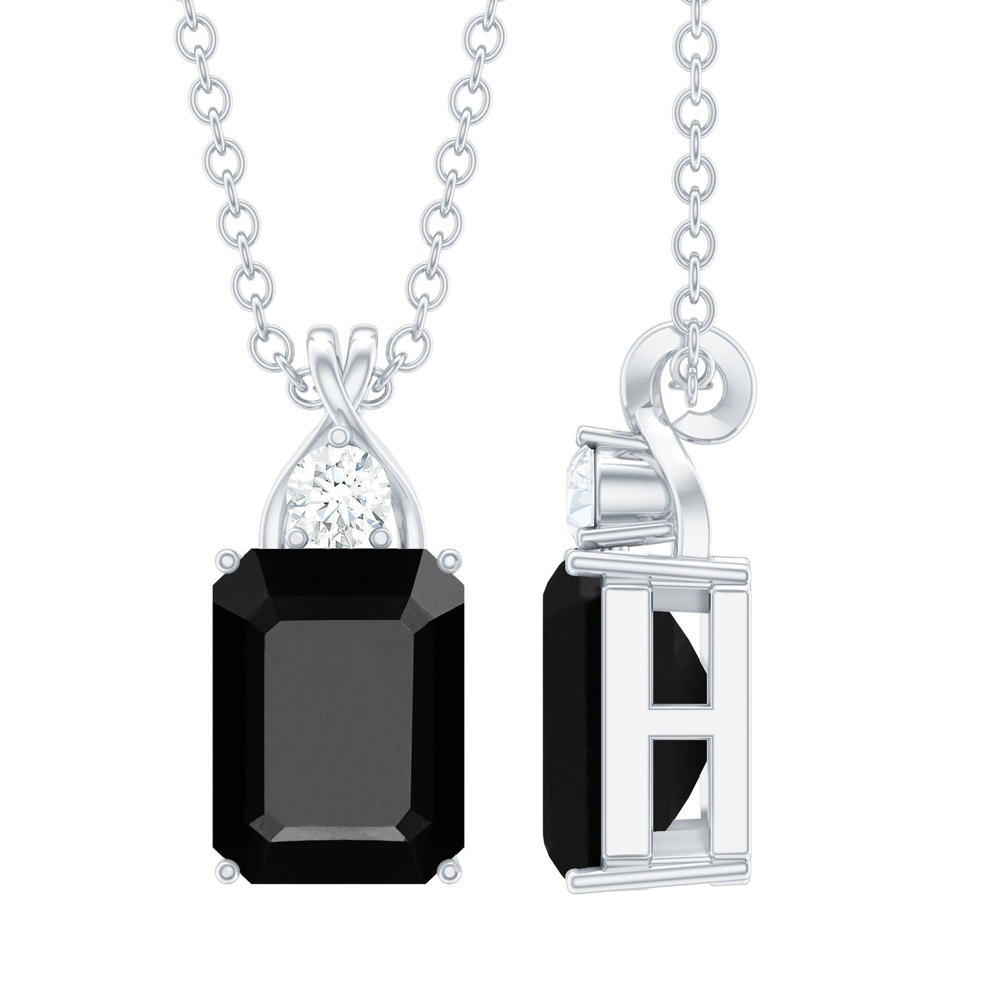 Natural 2 CT Black Onyx Emerald Cut Necklace With Chain