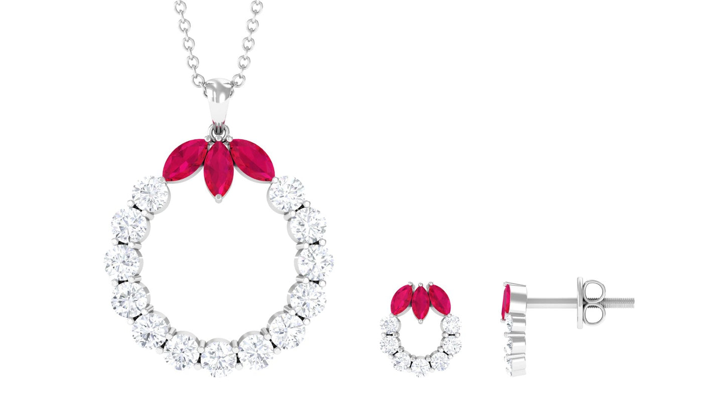 Marquise Cut Created Ruby and Moissanite Eternity Jewelry Set