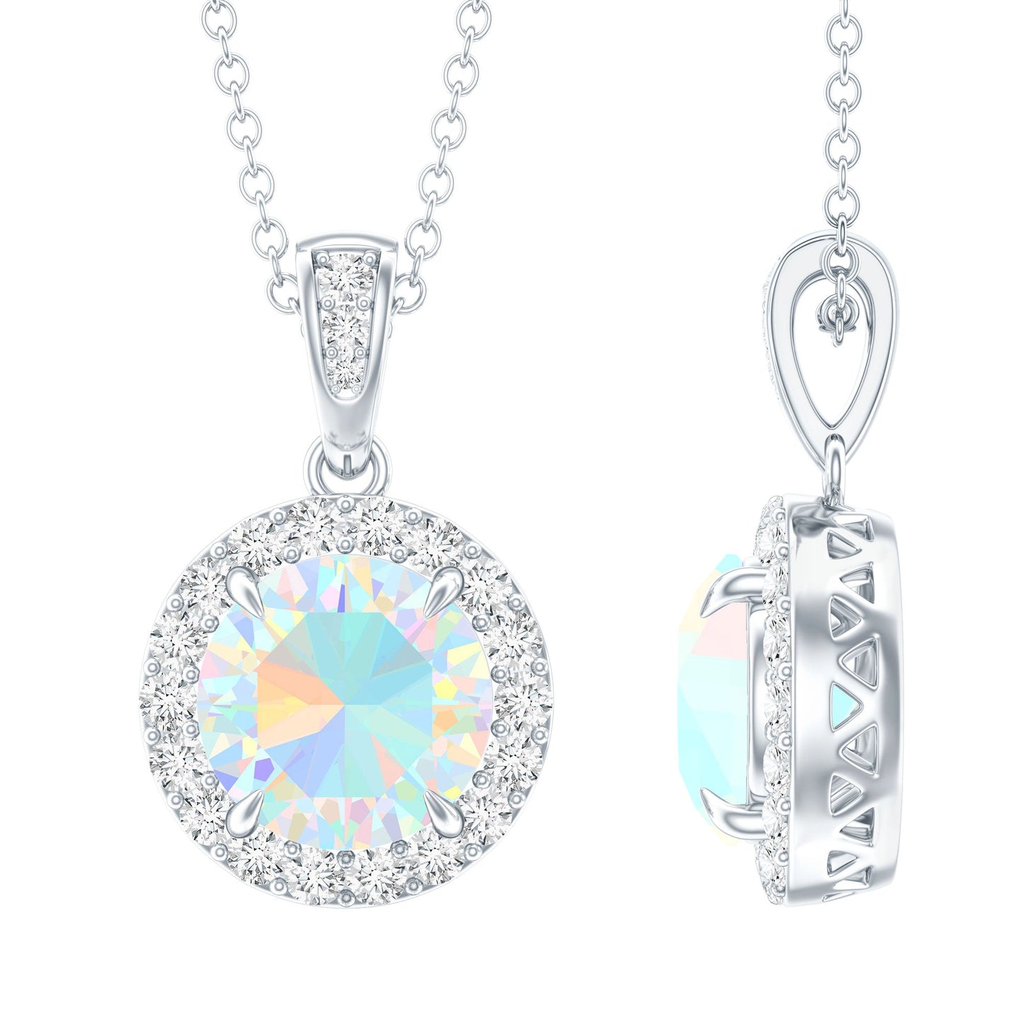 Real Ethiopian Opal Necklace With Moissanite Halo