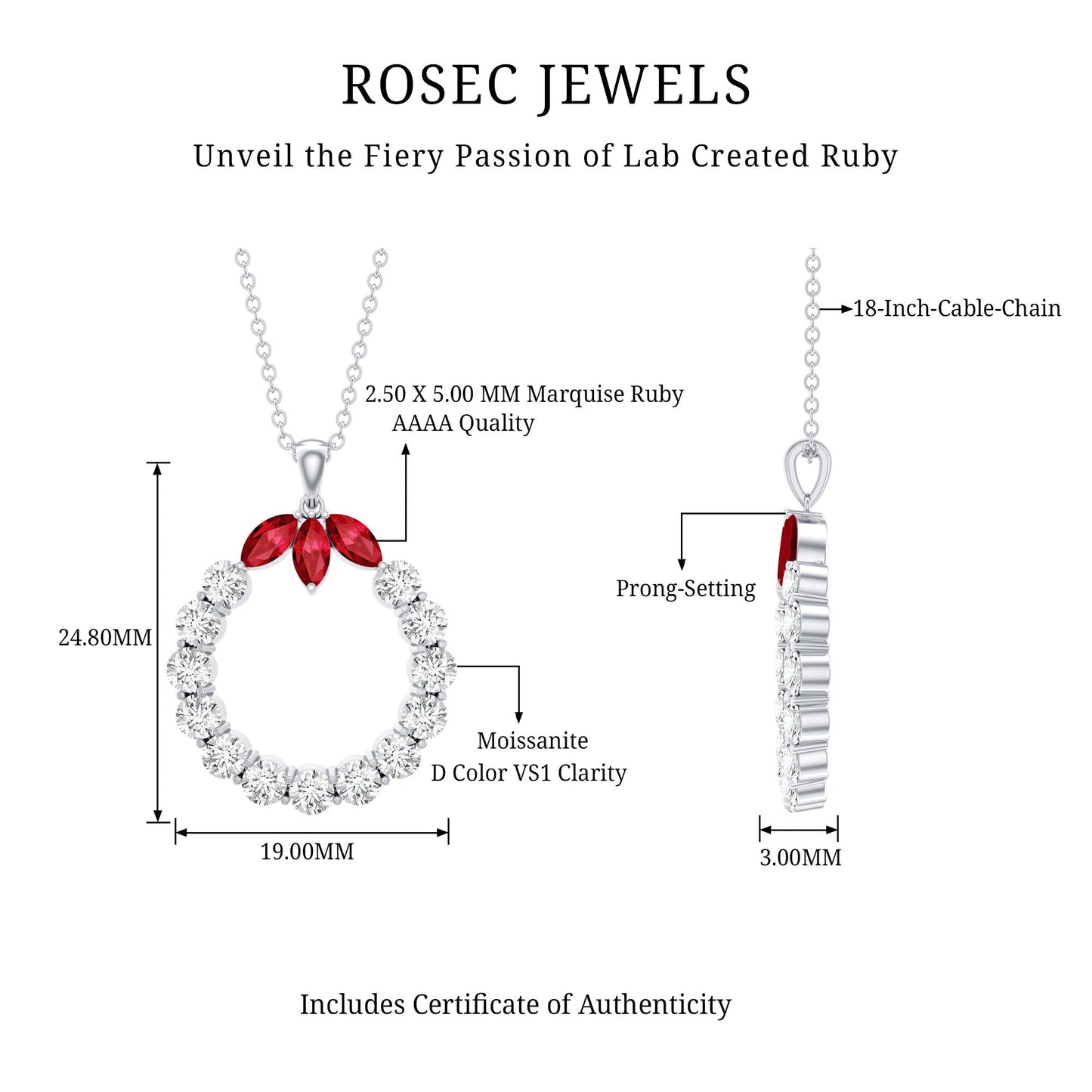 Marquise Cut Created Ruby and Moissanite Eternity Pendant Necklace
