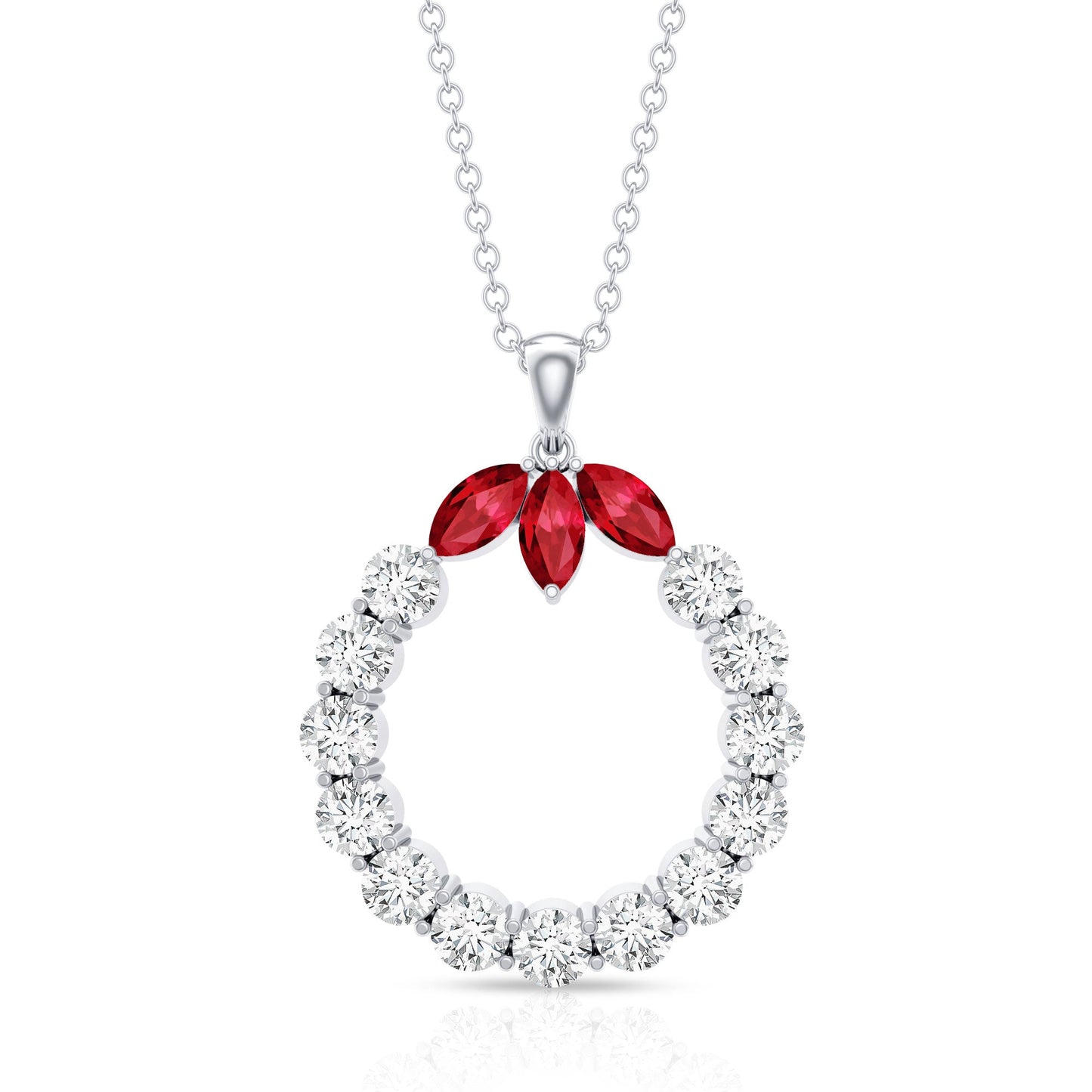 Marquise Cut Created Ruby and Moissanite Eternity Pendant Necklace