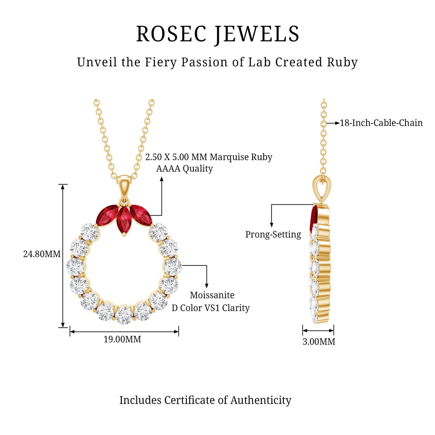 Marquise Cut Created Ruby and Moissanite Eternity Pendant Necklace