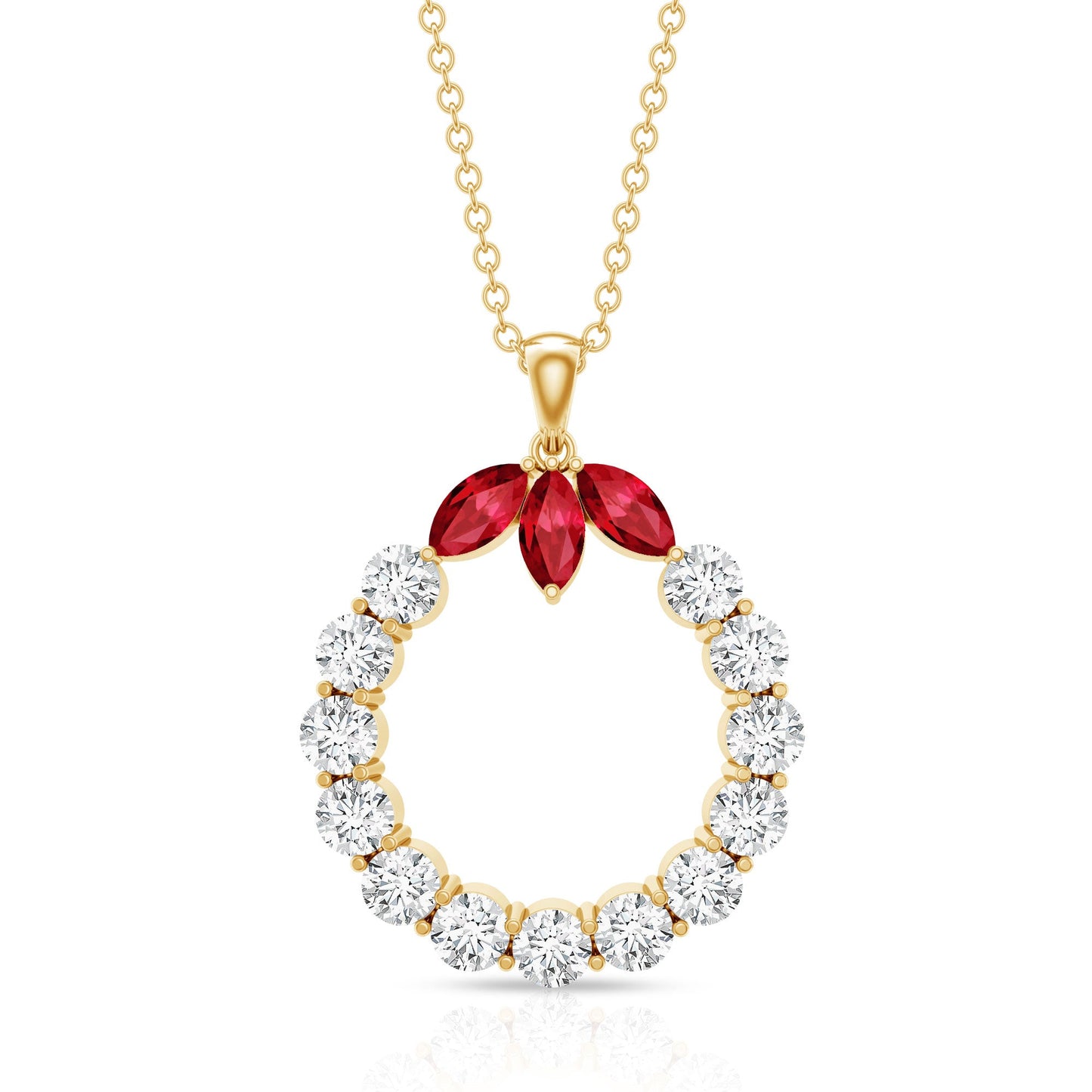 Marquise Cut Created Ruby and Moissanite Eternity Pendant Necklace