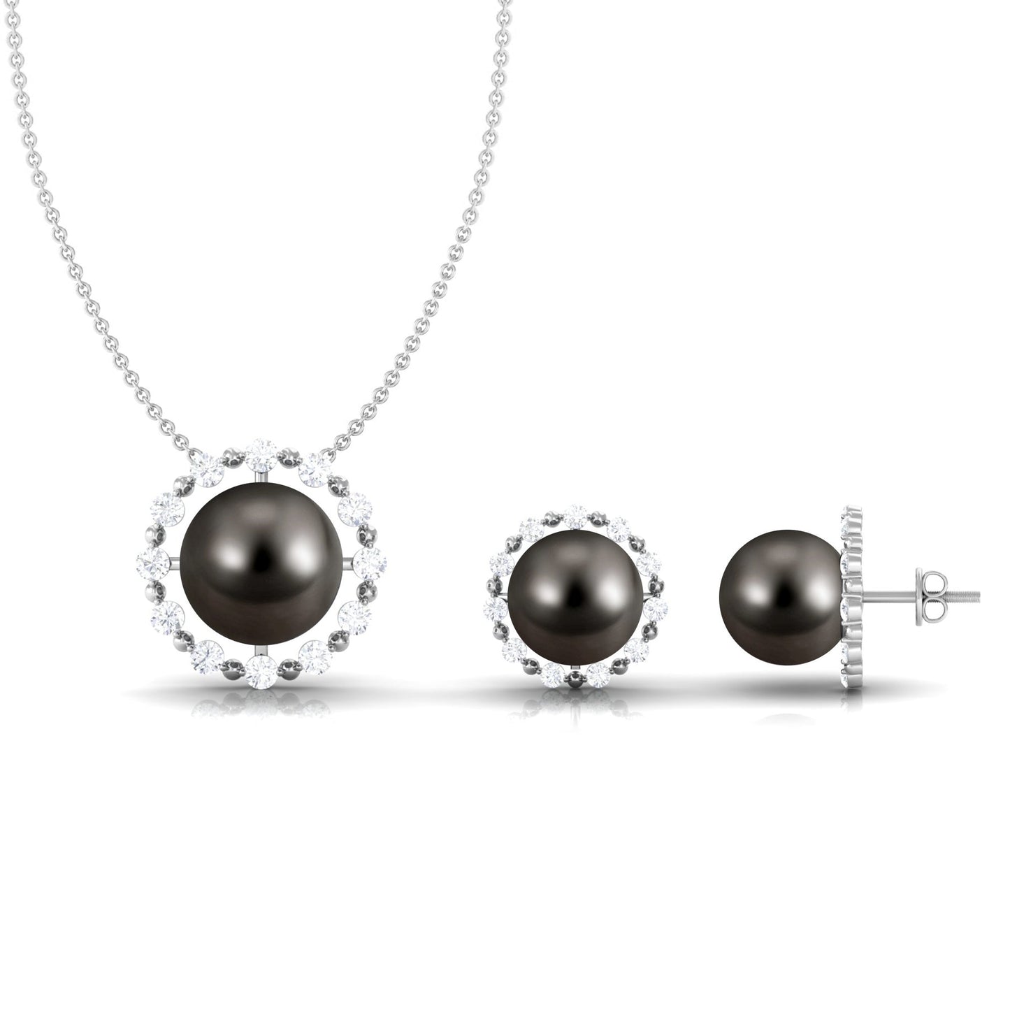 Black Tahitian Pearl and Moissanite Jewelry Set