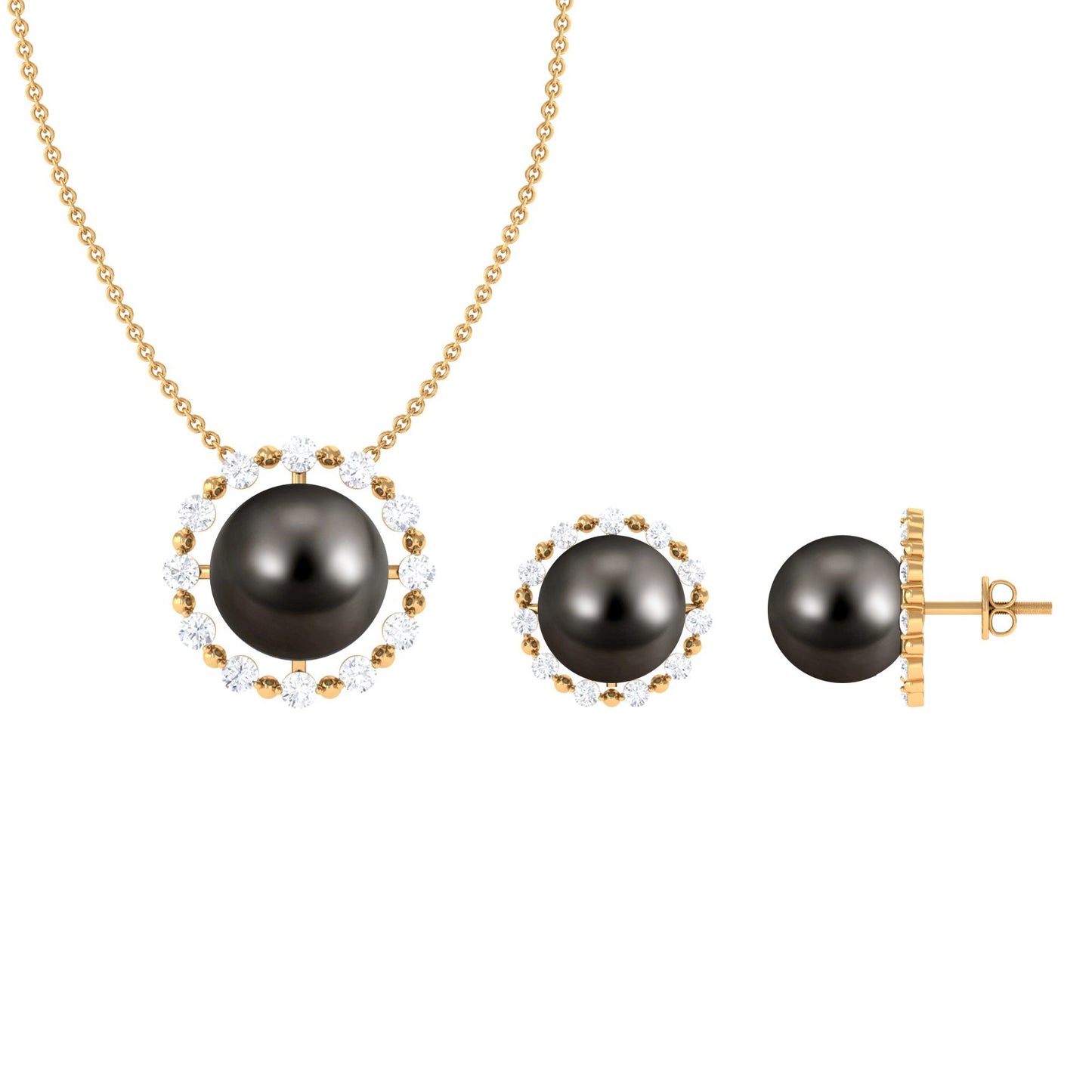 Black Tahitian Pearl and Moissanite Jewelry Set