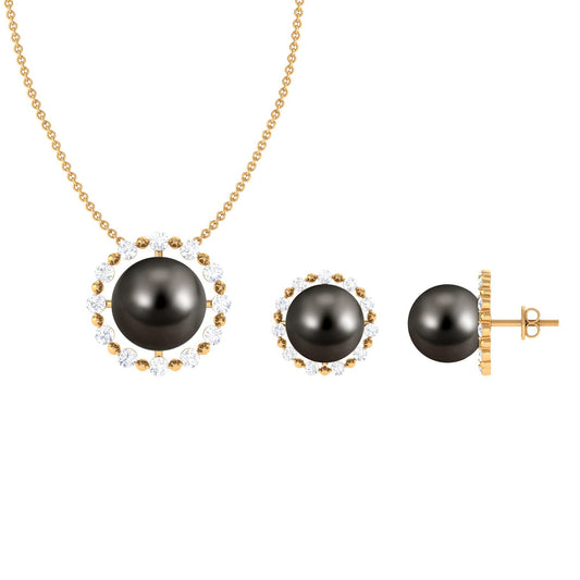 Black Tahitian Pearl and Moissanite Jewelry Set