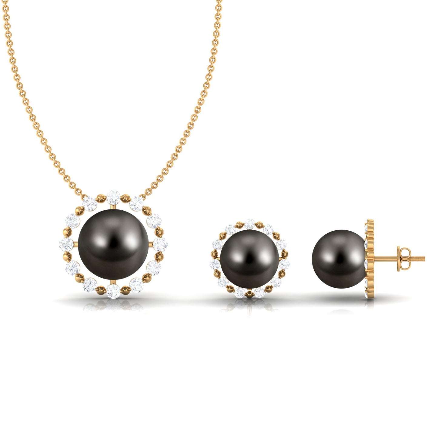 Black Tahitian Pearl and Moissanite Jewelry Set
