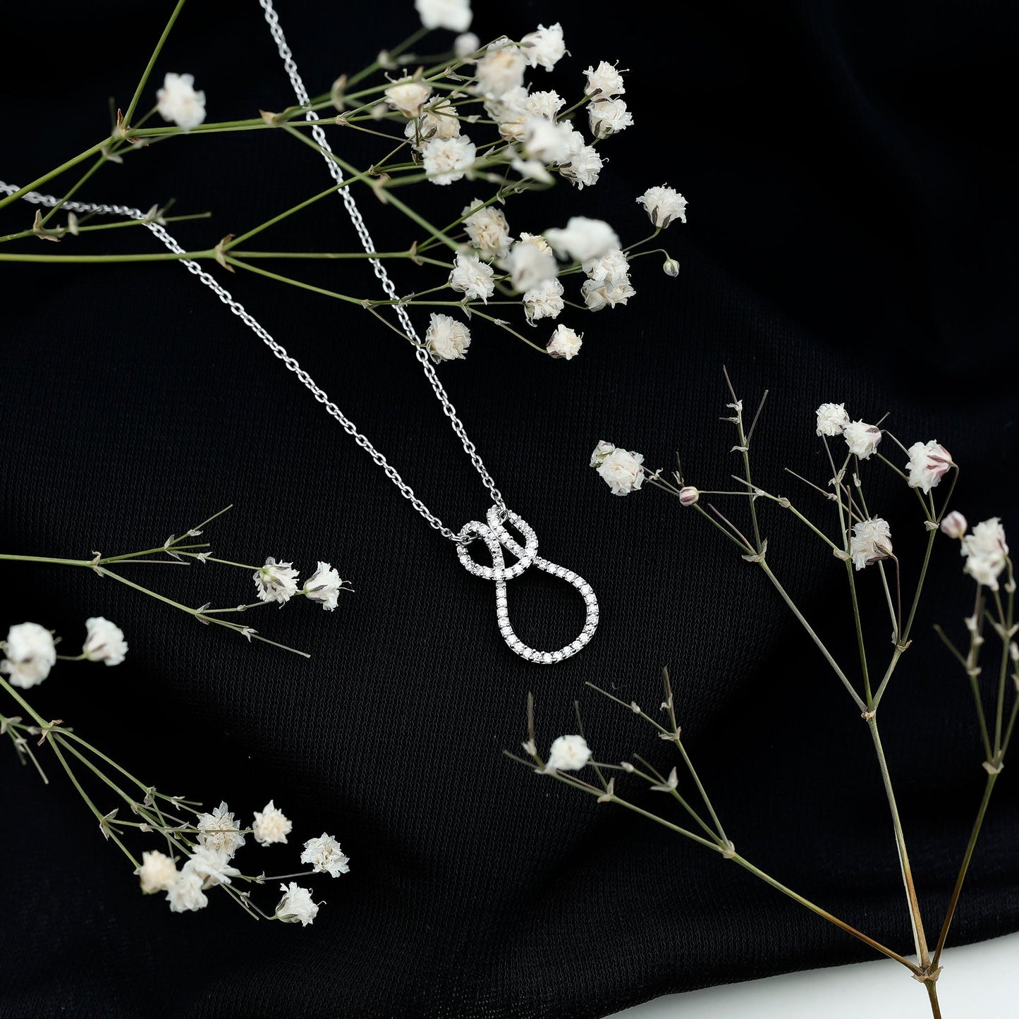 Certified Moissanite Twisted Infinity Necklace with Silver Chain