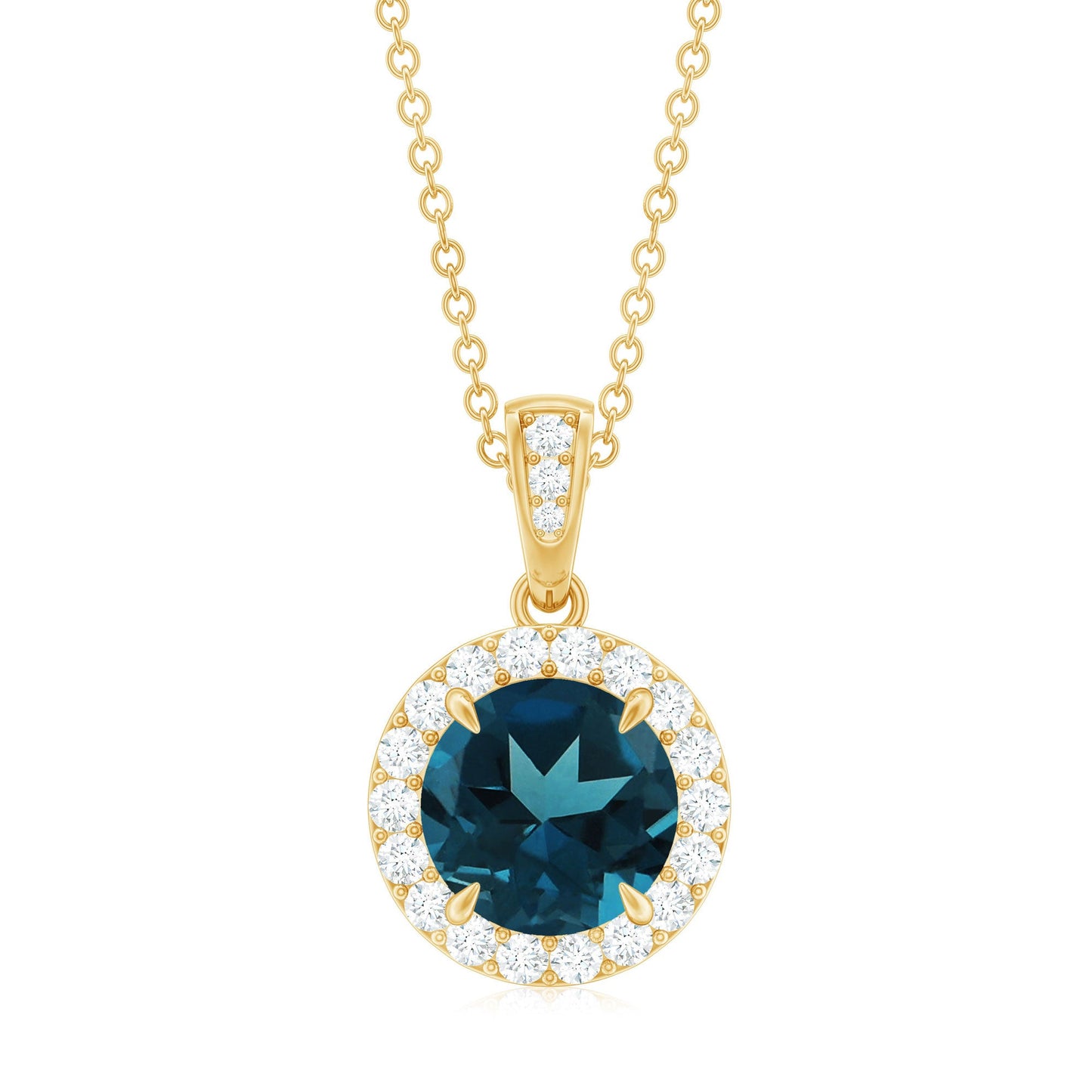 London Blue Topaz Round Halo Pendant with Diamond