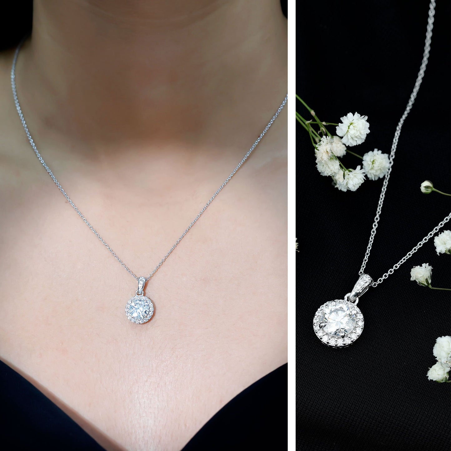 Round Cubic Zirconia Classic Halo Pendant