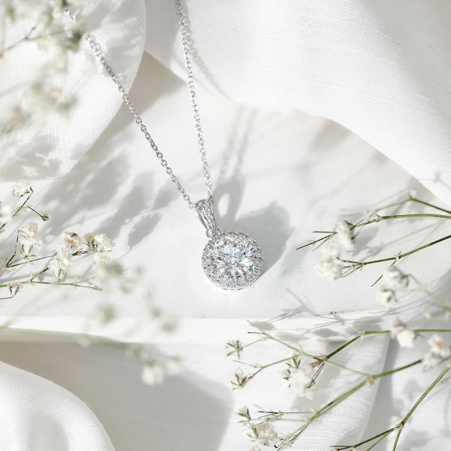 Round Cubic Zirconia Classic Halo Pendant