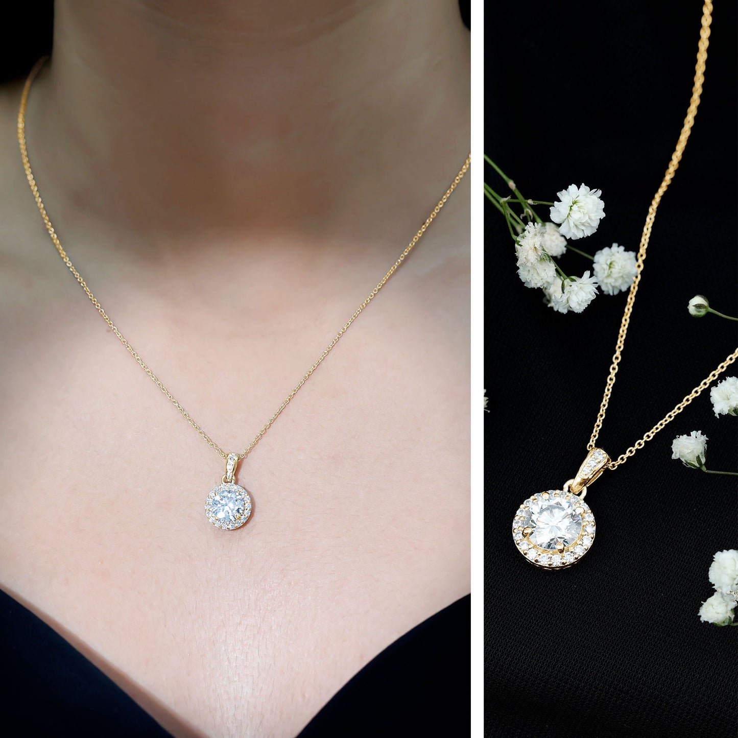 Round Cubic Zirconia Classic Halo Pendant