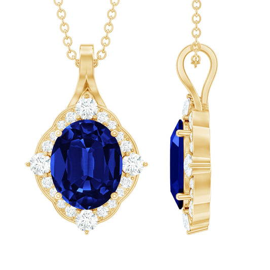 Lab Grown Blue Sapphire and Diamond Vintage Necklace