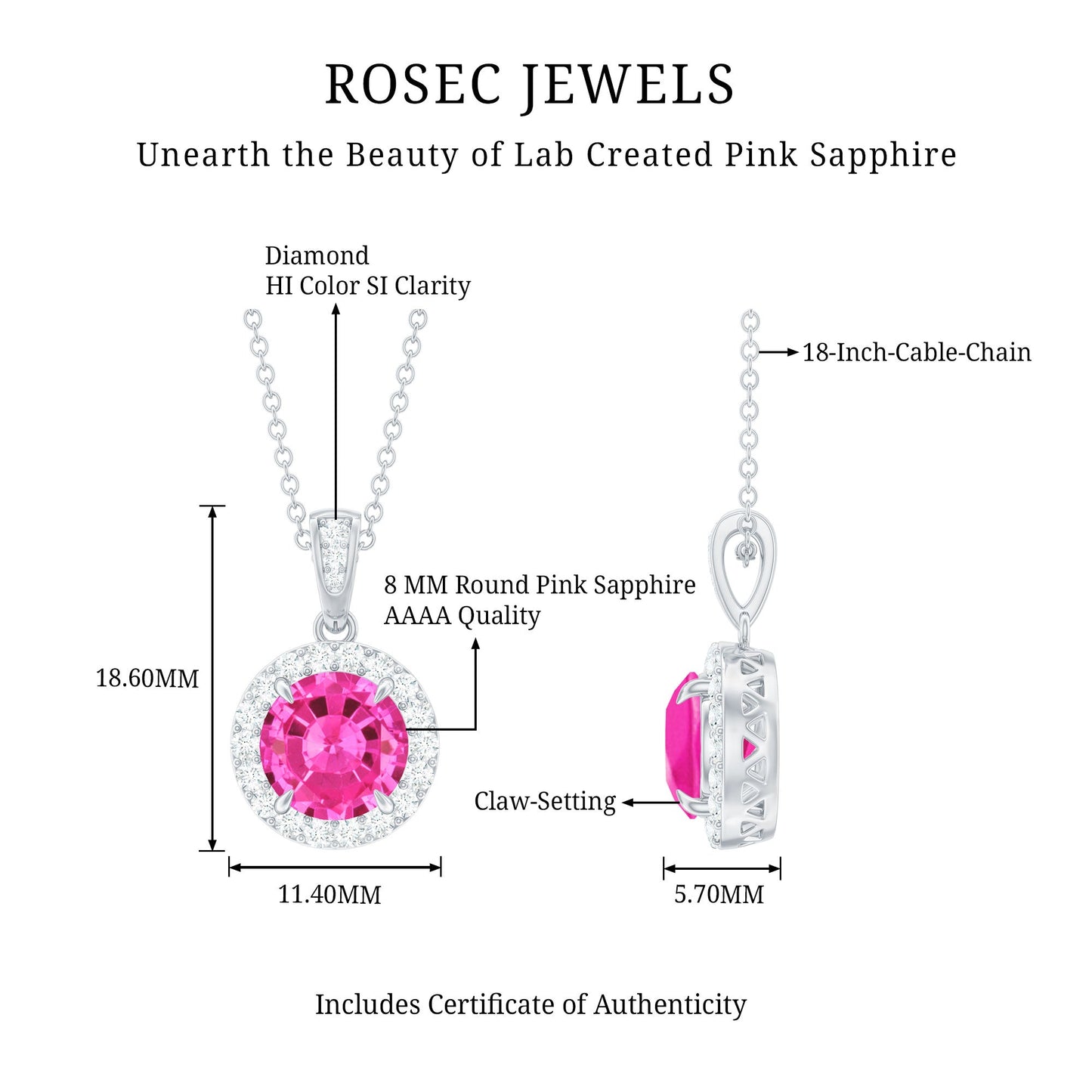 Lab-Created Pink Sapphire Halo Pendant with Diamond