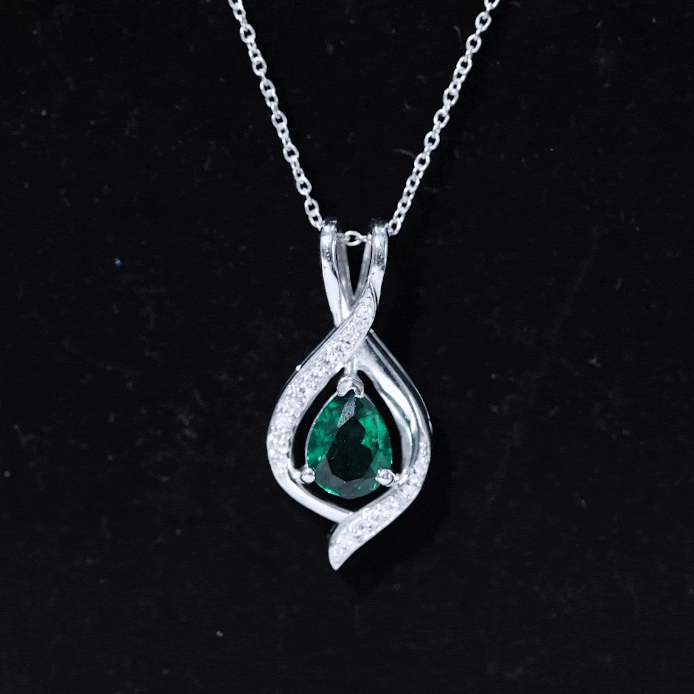 Pear Cut Created Emerald Teardrop Pendant with Moissanite