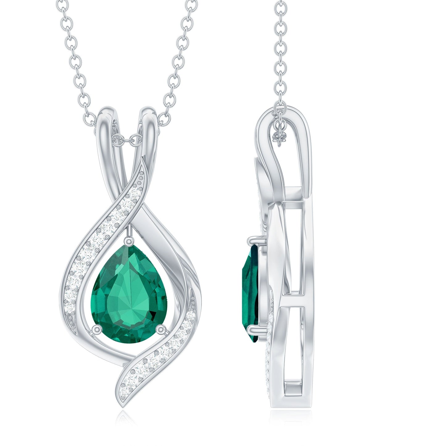 Pear Cut Created Emerald Teardrop Pendant with Moissanite