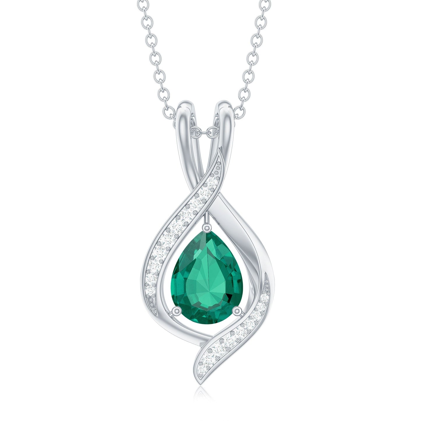 Pear Cut Created Emerald Teardrop Pendant with Moissanite