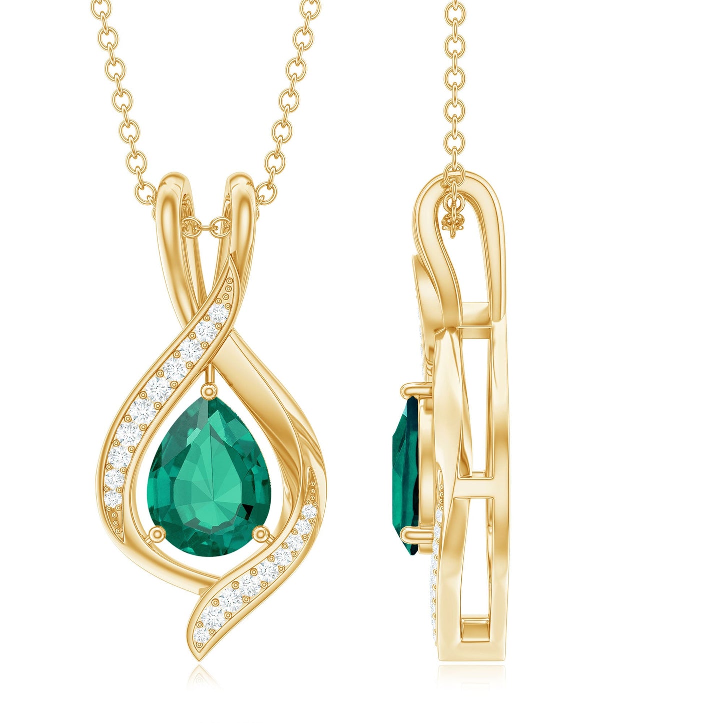 Pear Cut Created Emerald Teardrop Pendant with Moissanite