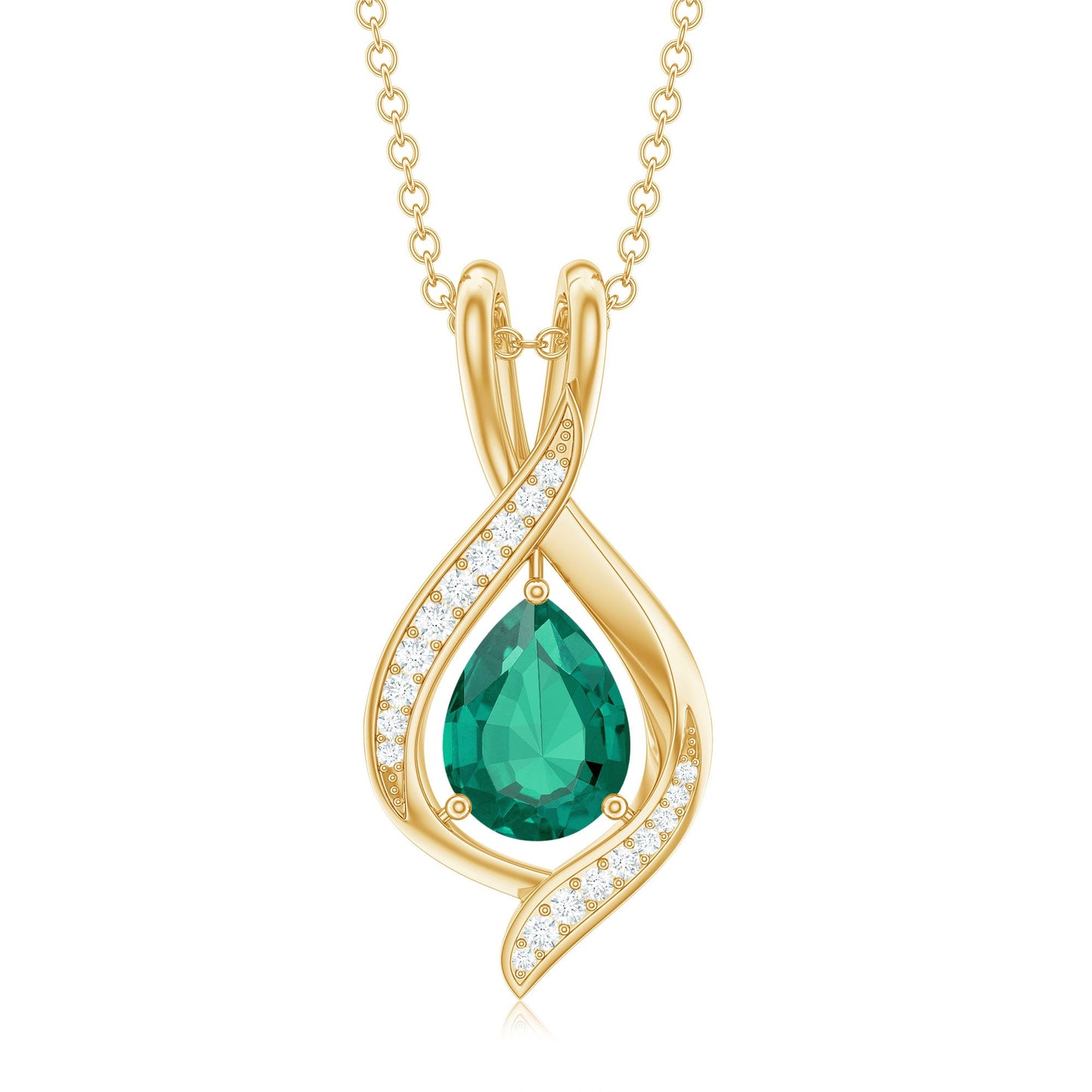 Pear Cut Created Emerald Teardrop Pendant with Moissanite