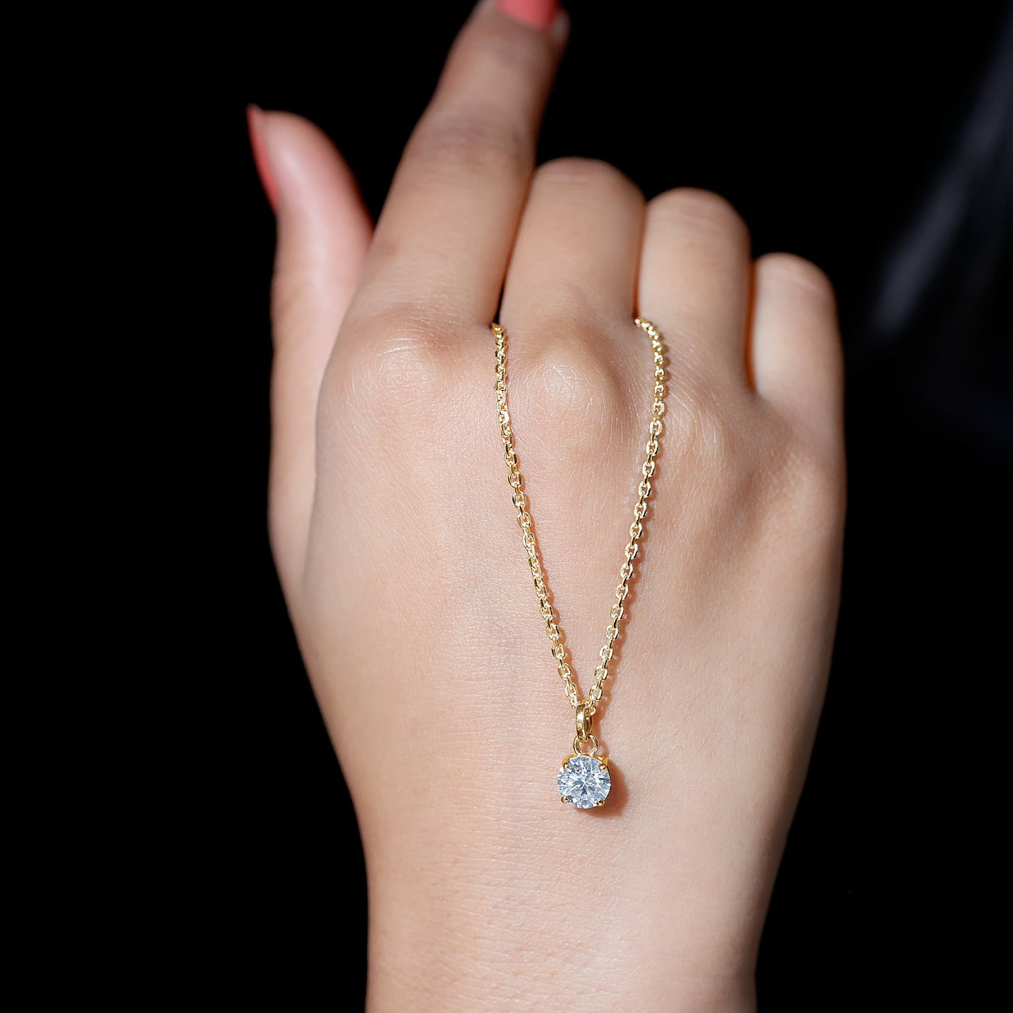 1 Carat Round Moissanite Solitaire Pendant Necklace in Prong Setting