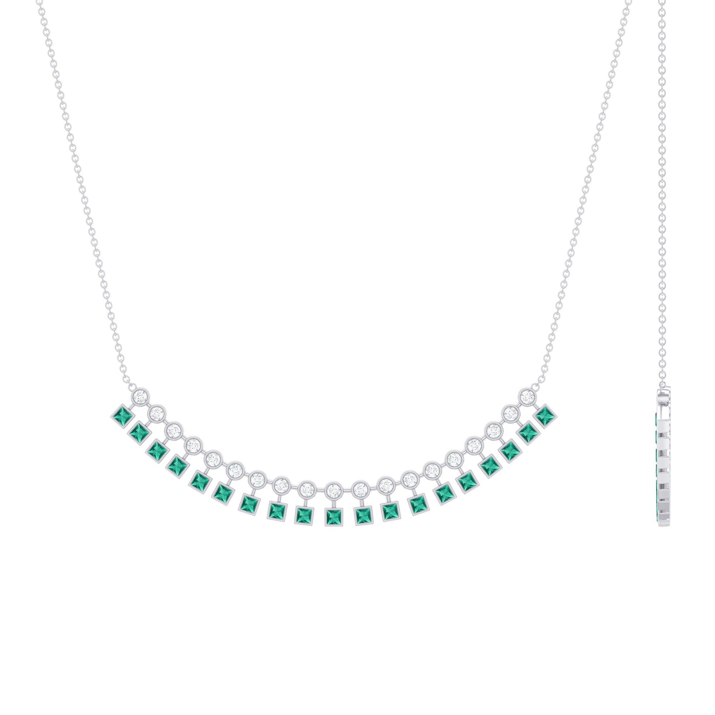 Certified 2.85 Carat Lab Grown Emerald Curved Bar Necklace