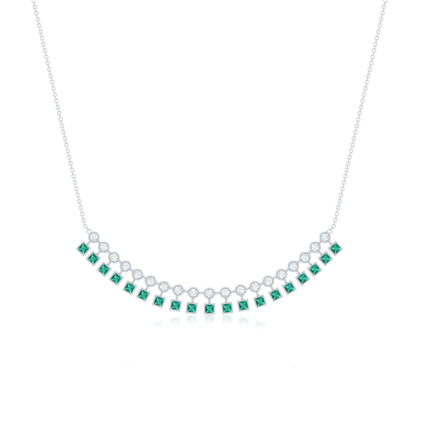 Certified 2.85 Carat Lab Grown Emerald Curved Bar Necklace