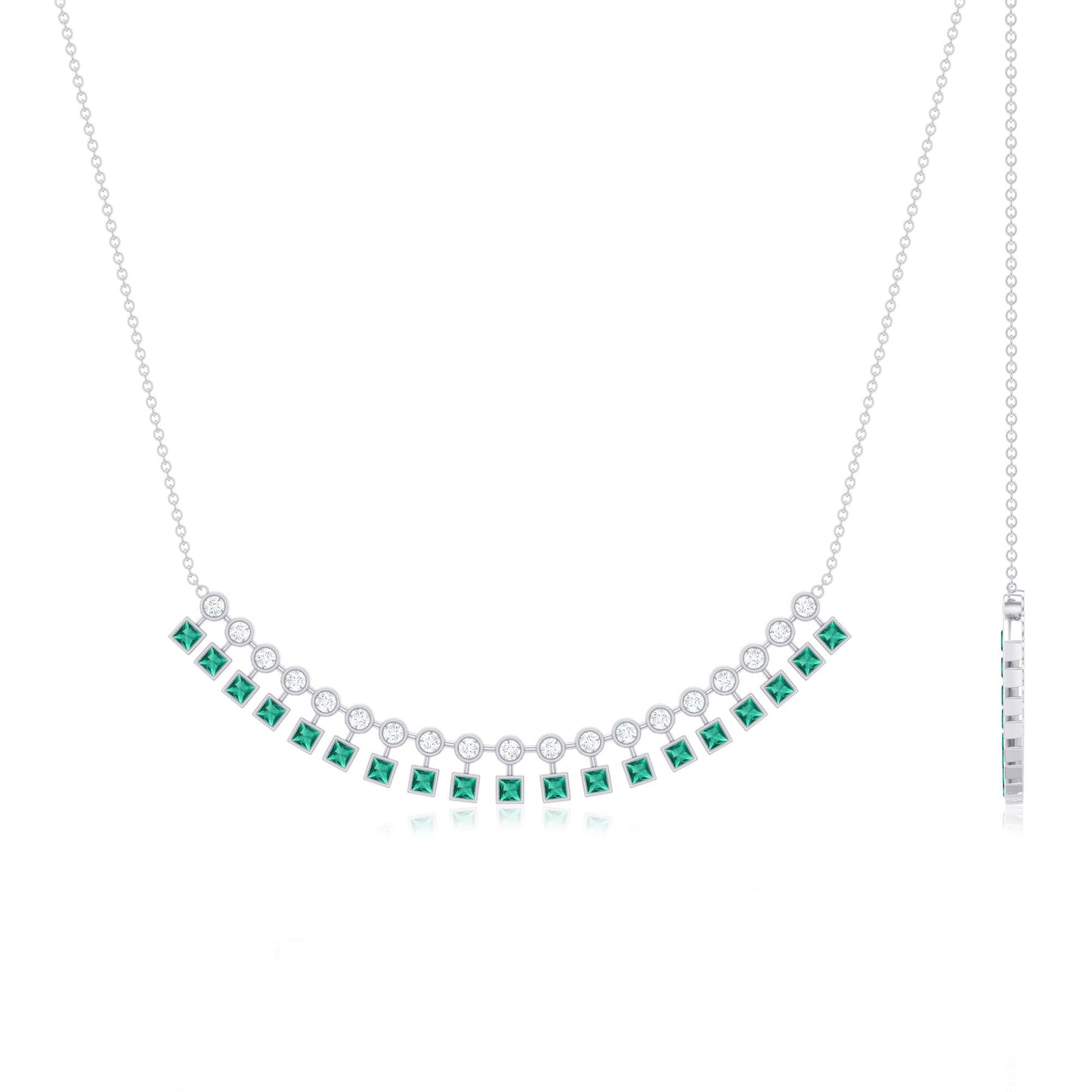 Certified 2.85 Carat Lab Grown Emerald Curved Bar Necklace