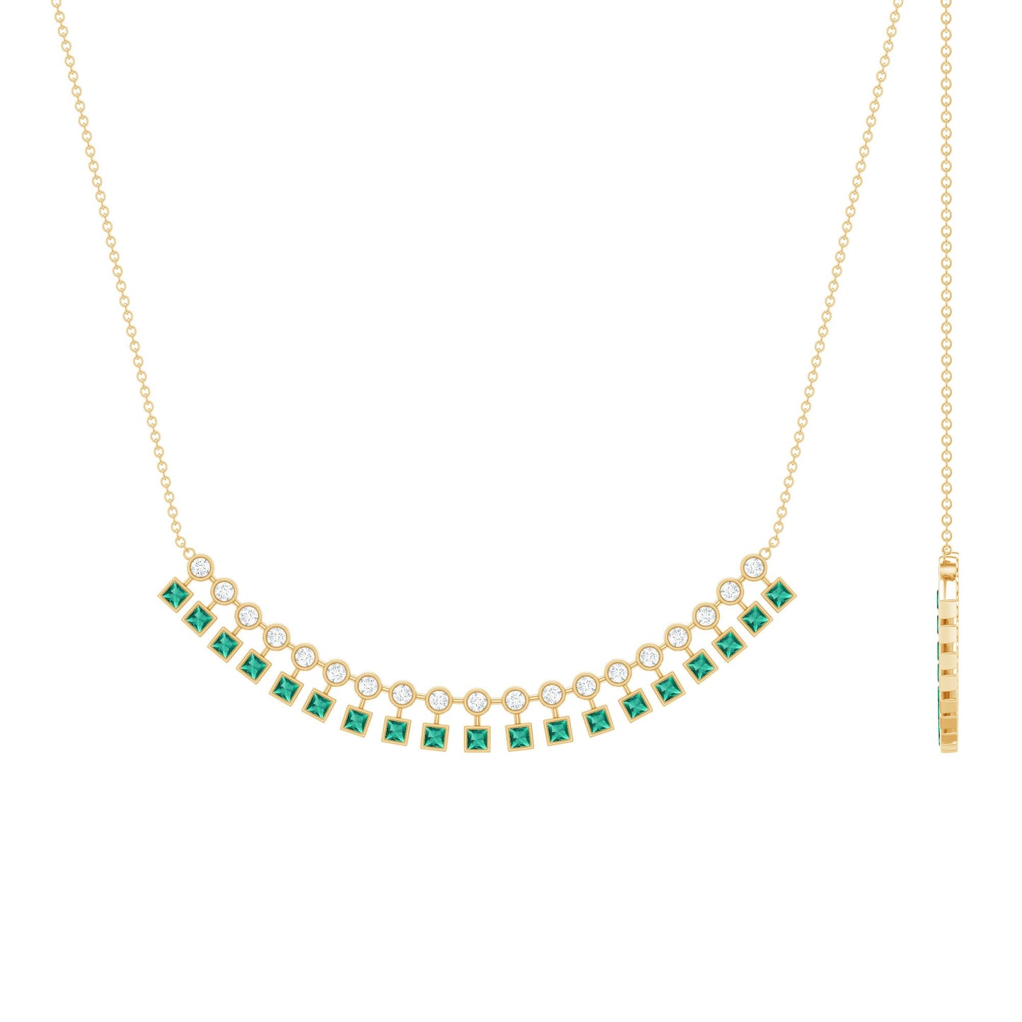 Certified 2.85 Carat Lab Grown Emerald Curved Bar Necklace