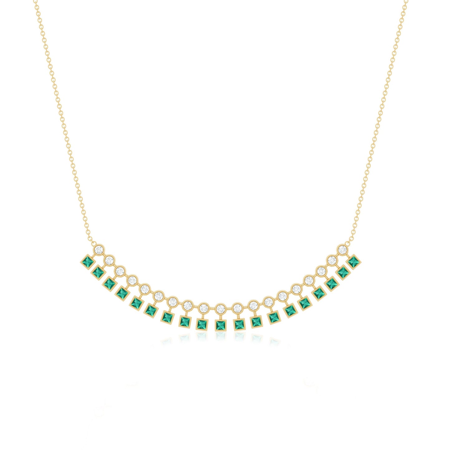Certified 2.85 Carat Lab Grown Emerald Curved Bar Necklace
