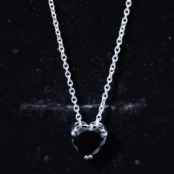 8MM Heart Shape Black Spinel Solitaire Necklace in Double Prong Setting