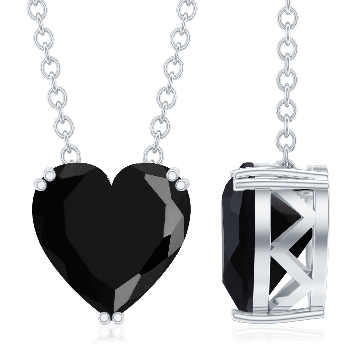 8MM Heart Shape Black Spinel Solitaire Necklace in Double Prong Setting