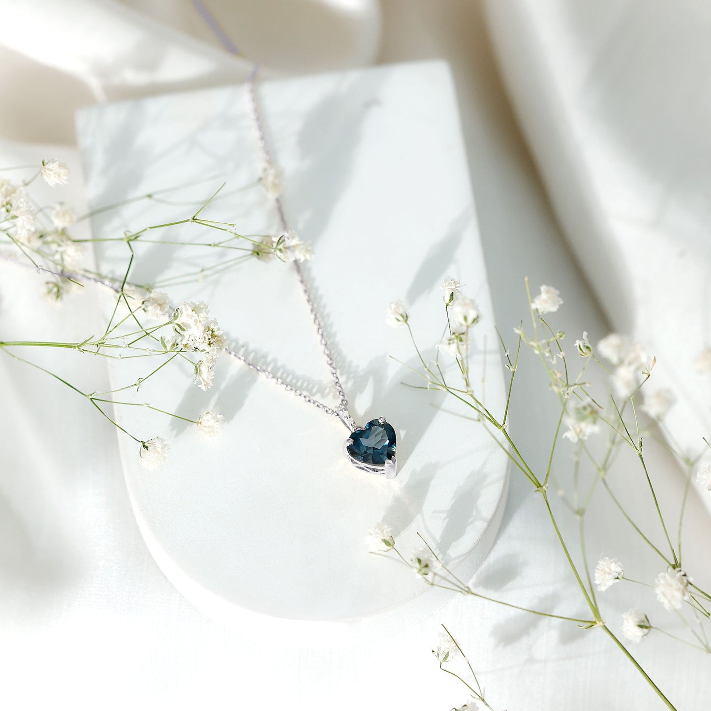 Certified London Blue Topaz 8MM Heart Necklace with Diamond