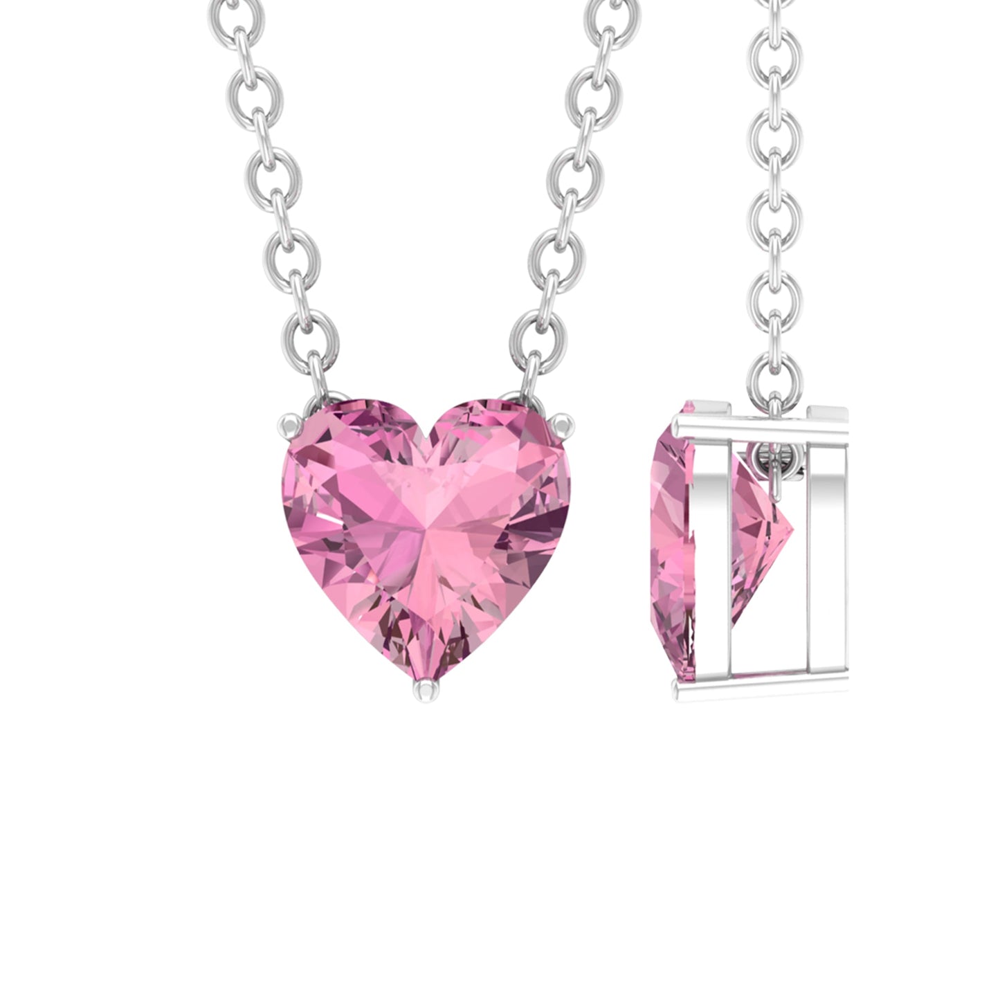 1 Carat Heart Shape Pink Tourmaline Pendant Necklace