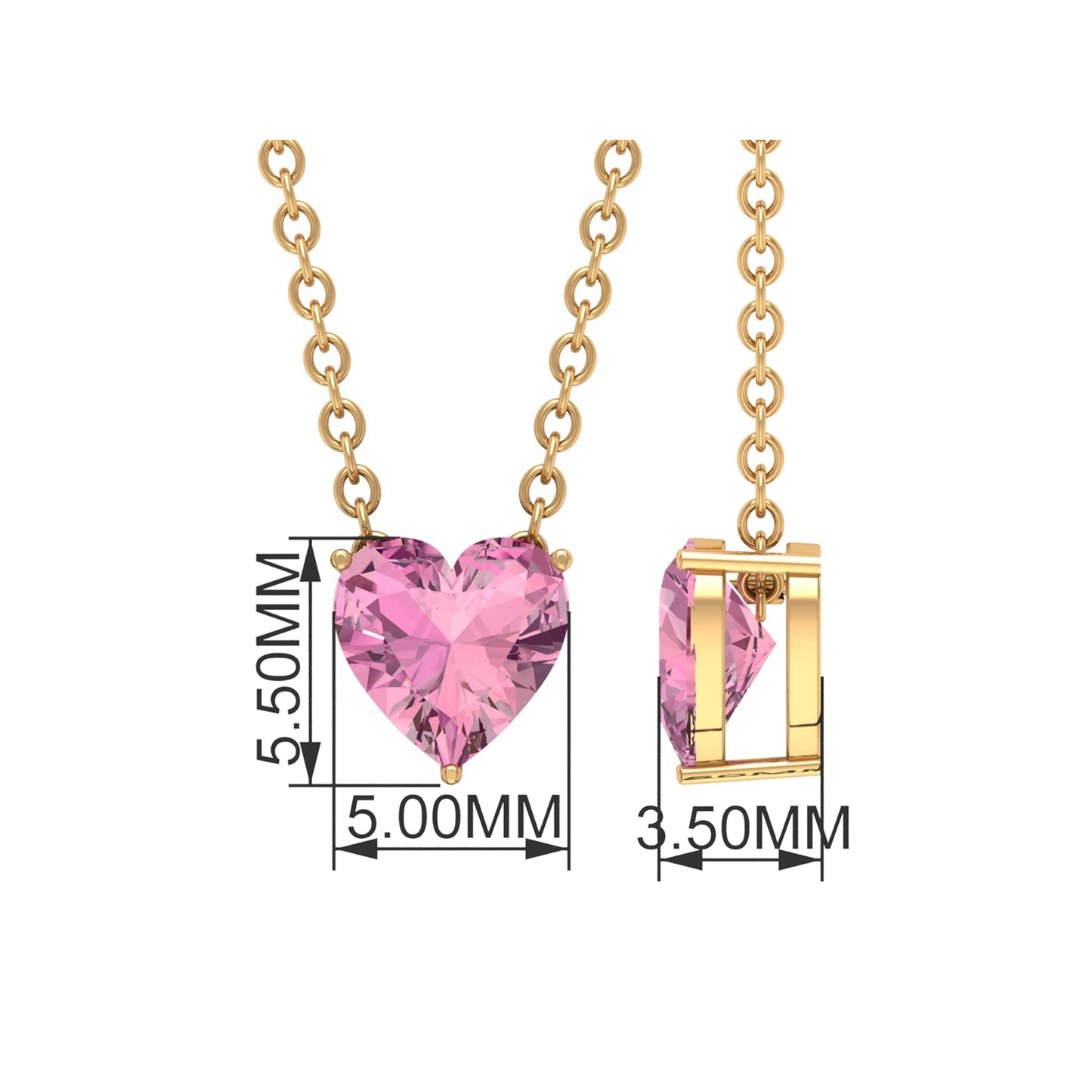 1 Carat Heart Shape Pink Tourmaline Pendant Necklace