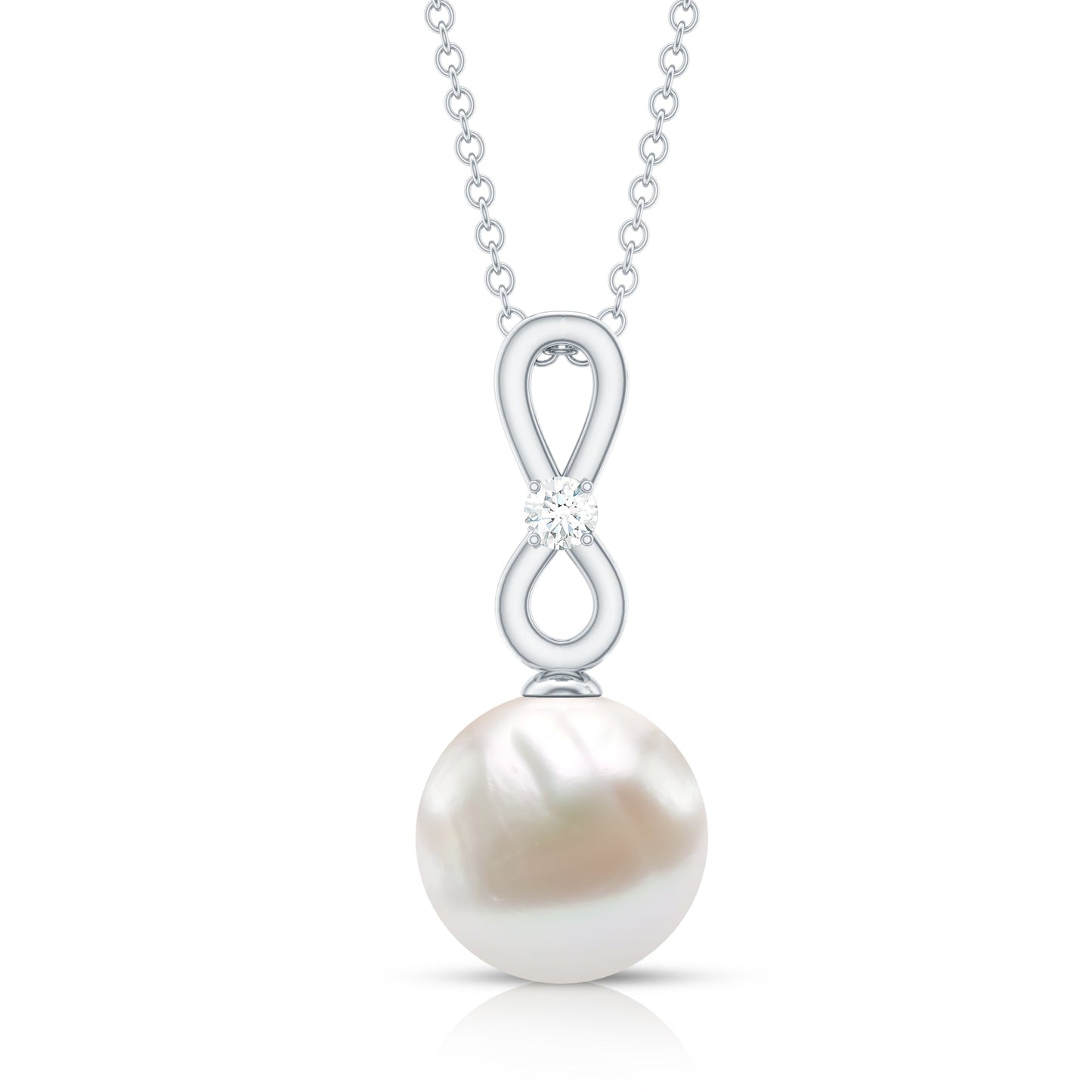 10 MM Round Freshwater Pearl Drop Infinity Pendant with Diamond