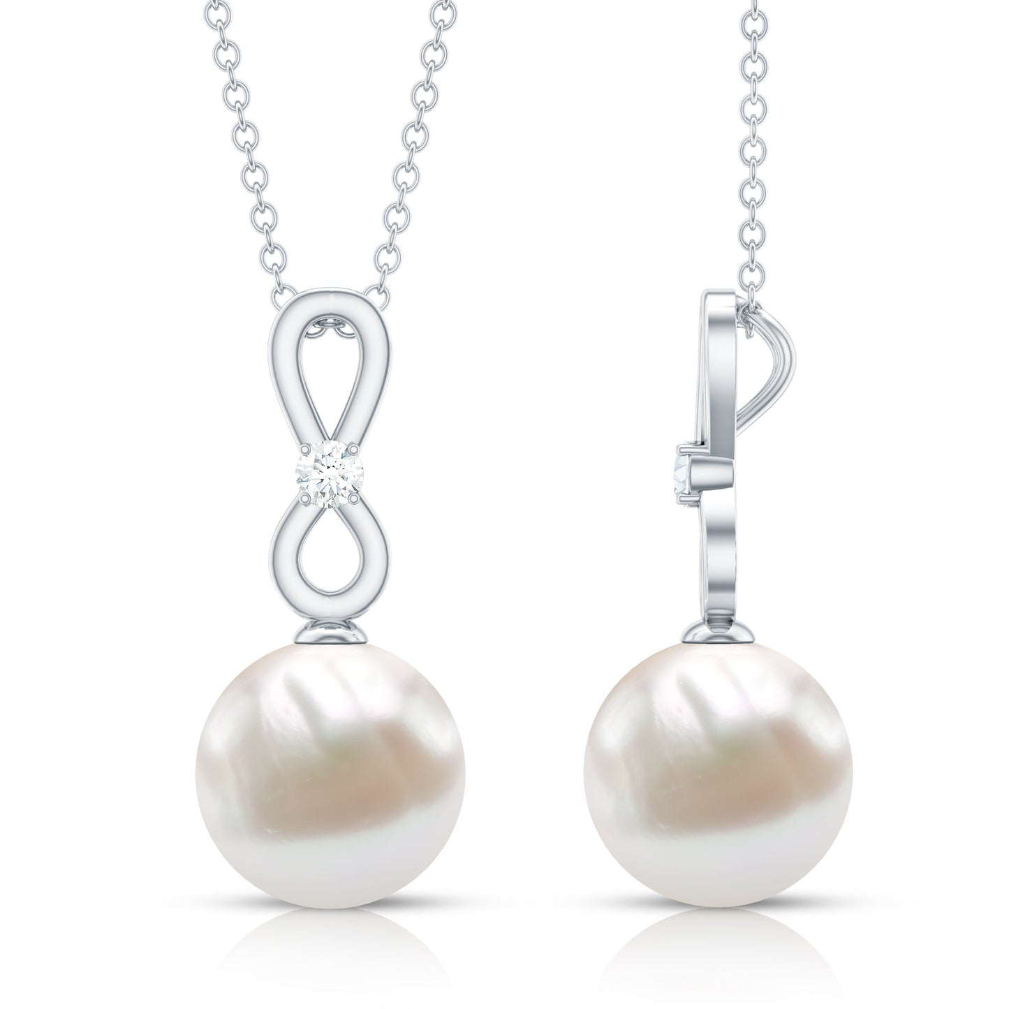 10 MM Round Freshwater Pearl Drop Infinity Pendant with Diamond