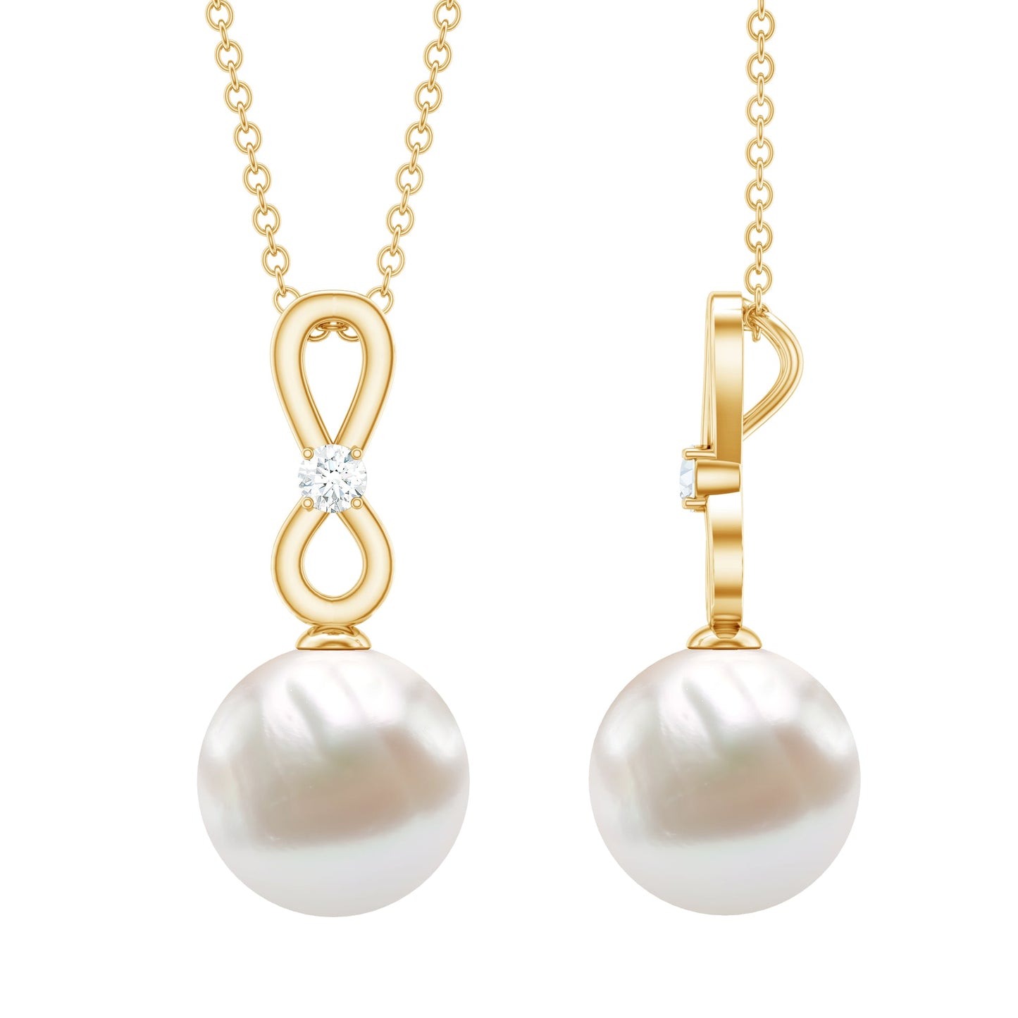 10 MM Round Freshwater Pearl Drop Infinity Pendant with Diamond