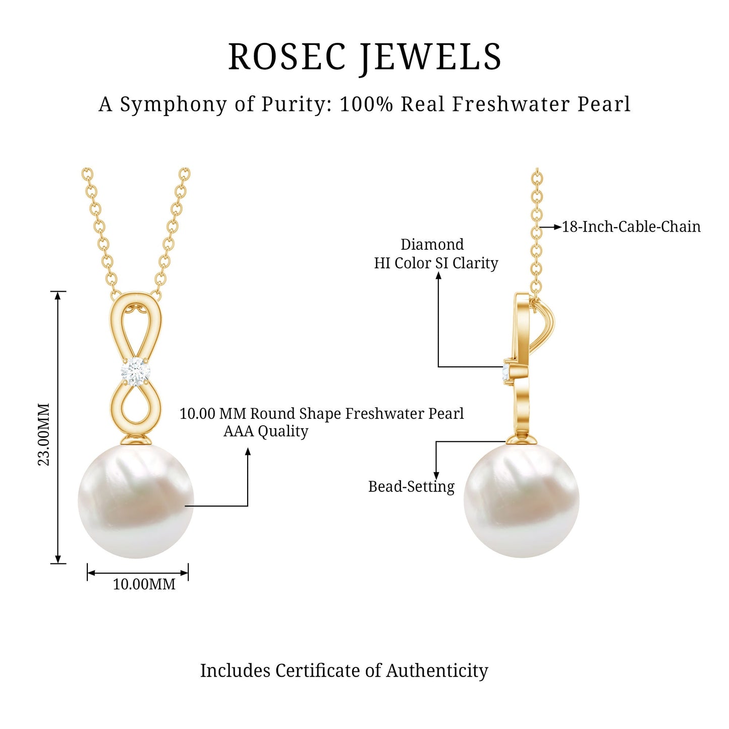 10 MM Round Freshwater Pearl Drop Infinity Pendant with Diamond