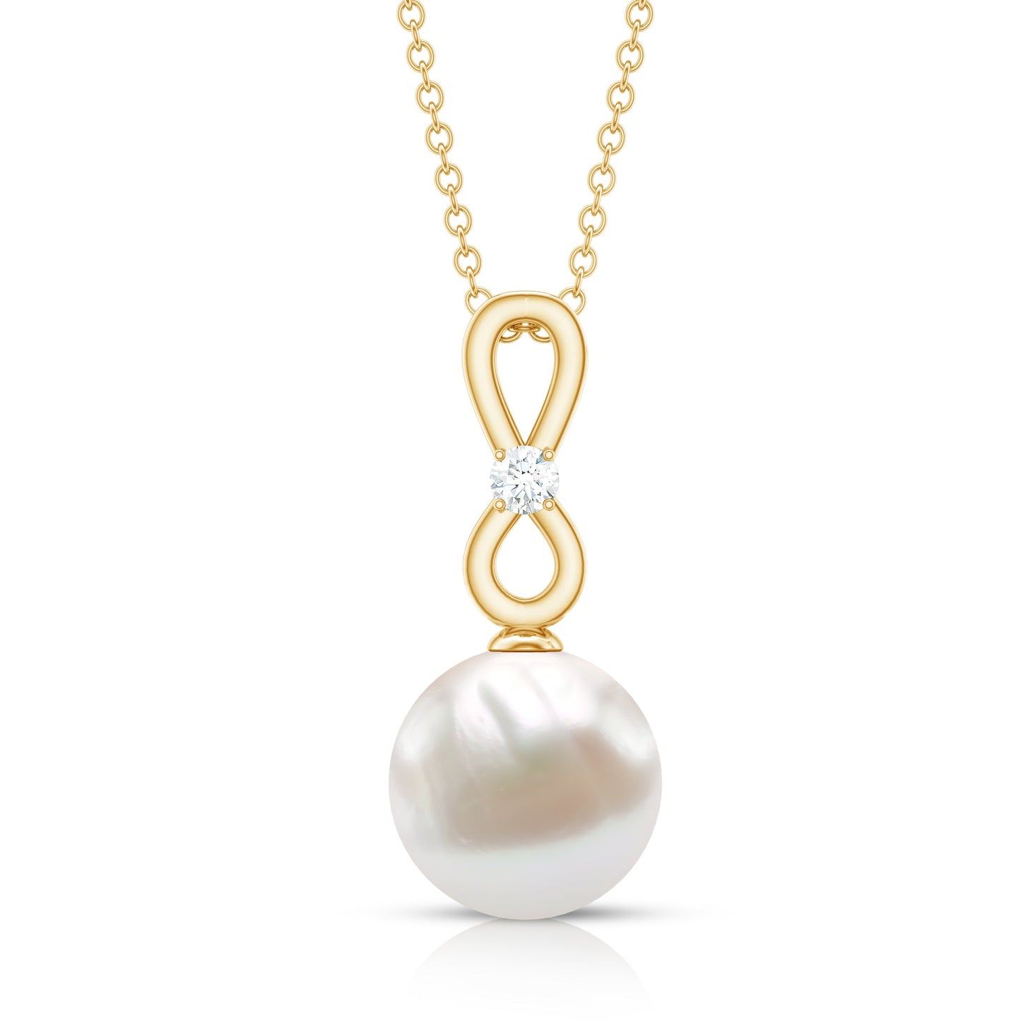 10 MM Round Freshwater Pearl Drop Infinity Pendant with Diamond