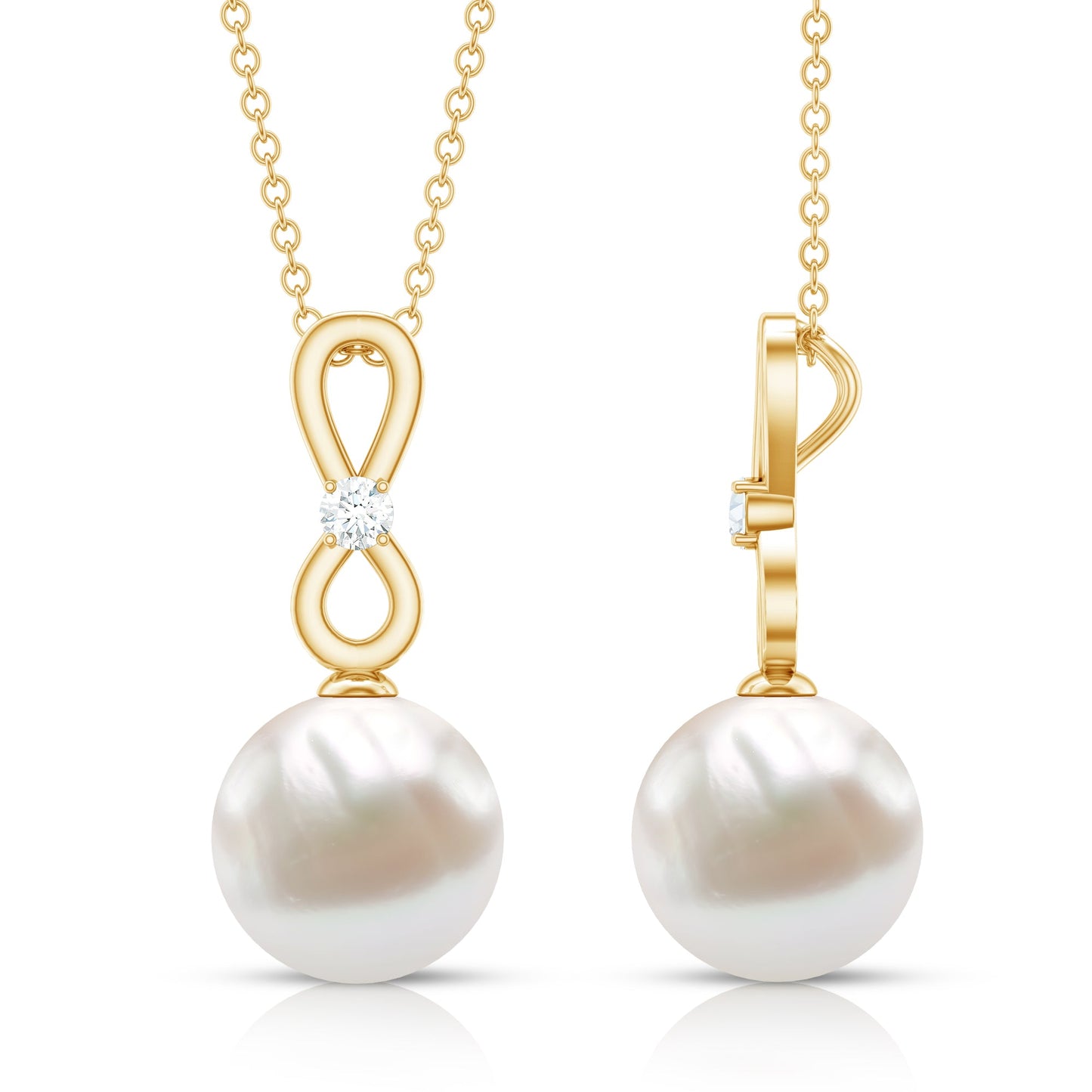 10 MM Round Freshwater Pearl Drop Infinity Pendant with Diamond